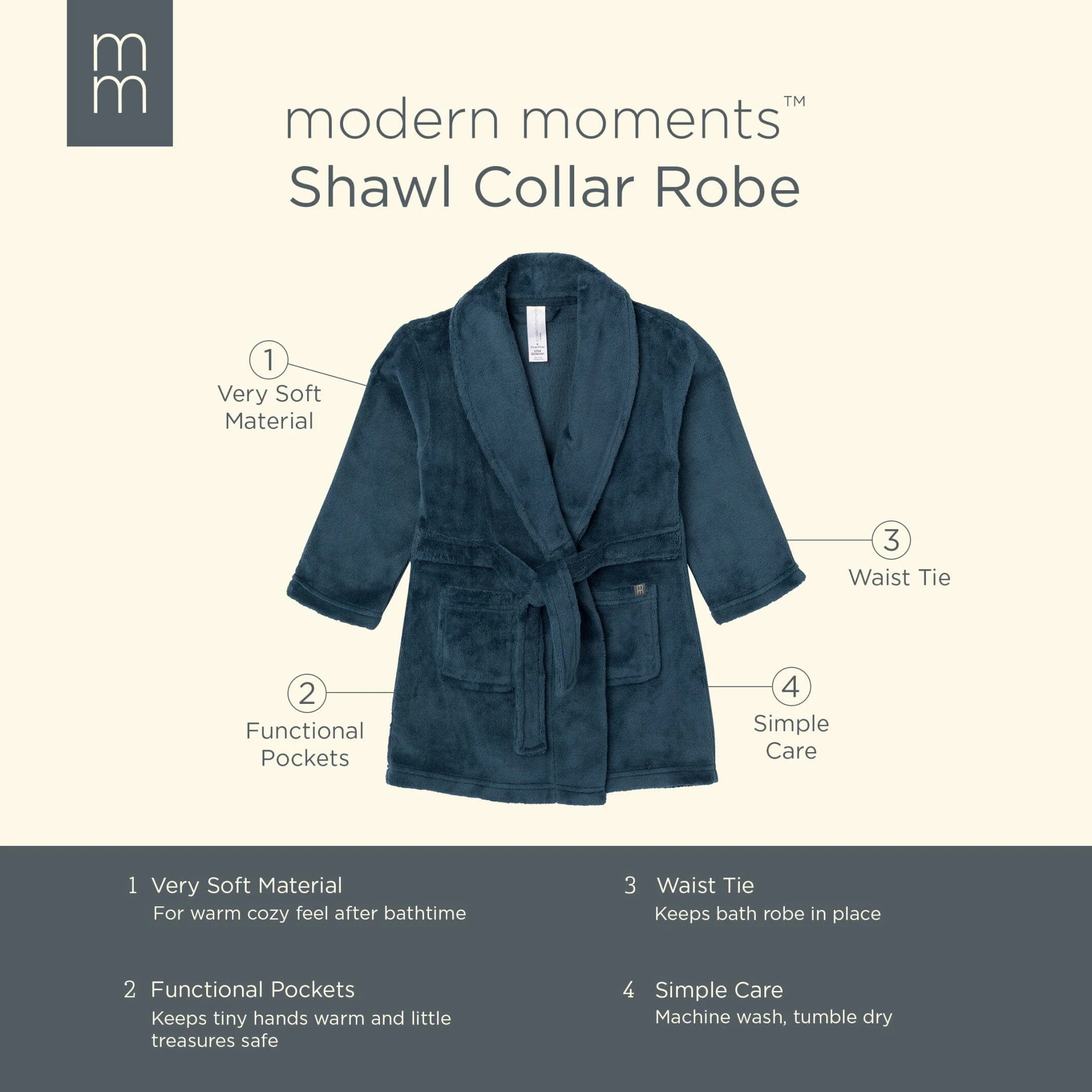 Embroidered Infant & Toddler Boys Navy Shawl Collar Robe - Image 8