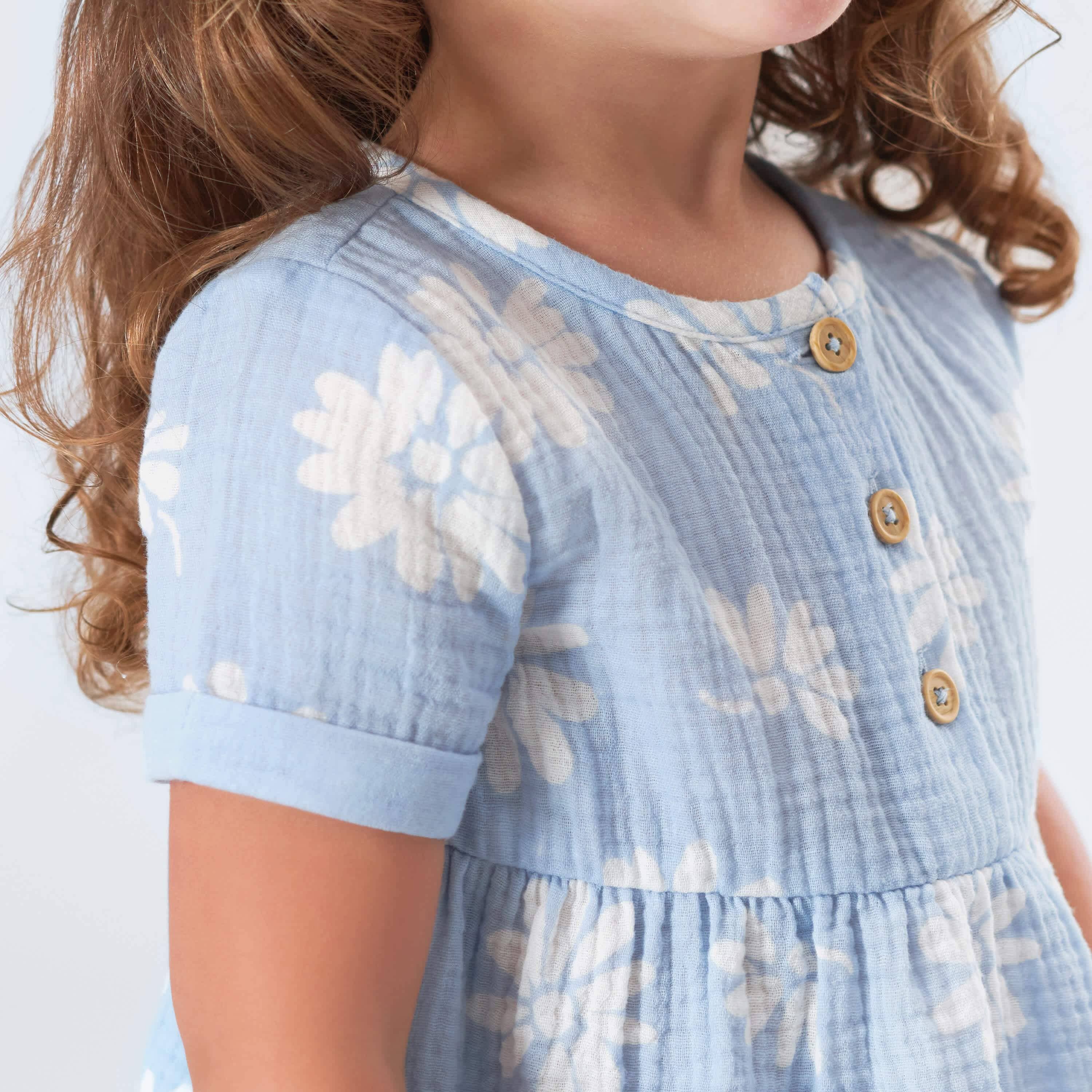 Infant & Toddler Girls Blue Floral Gauze Dress - Image 3