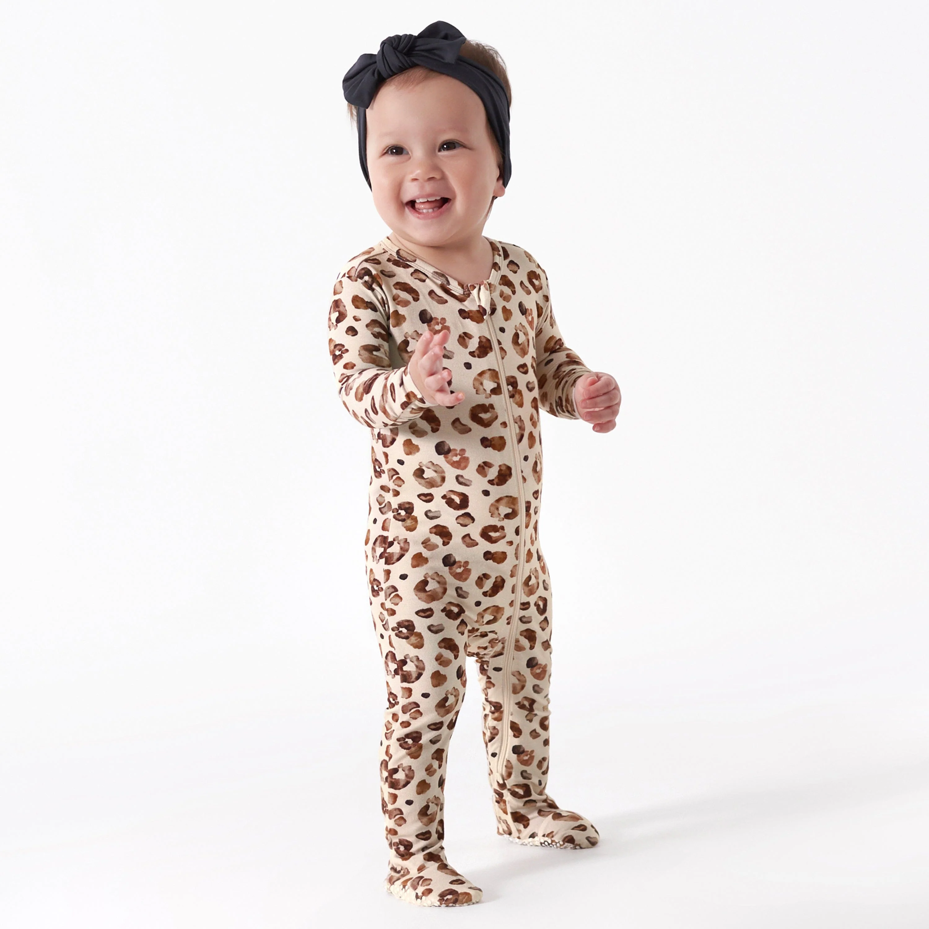 Baby & Toddler Spotted Leopard Buttery Soft Viscose Made from Eucalyptus Snug Fit Footed Pajamas - Image 3