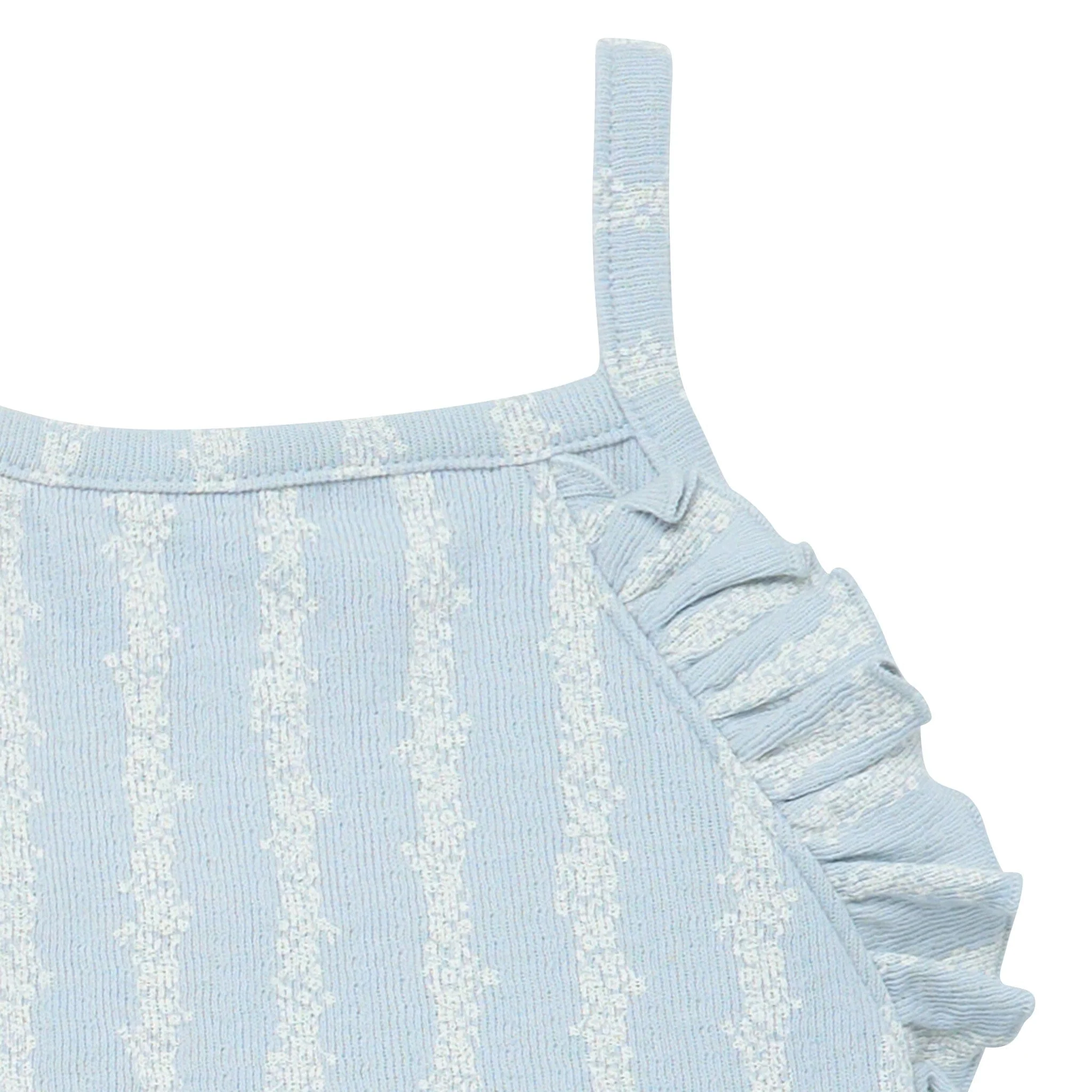 Infant & Toddler Girls Light Blue Mini Flower Stripe Ruffle Romper - Image 3