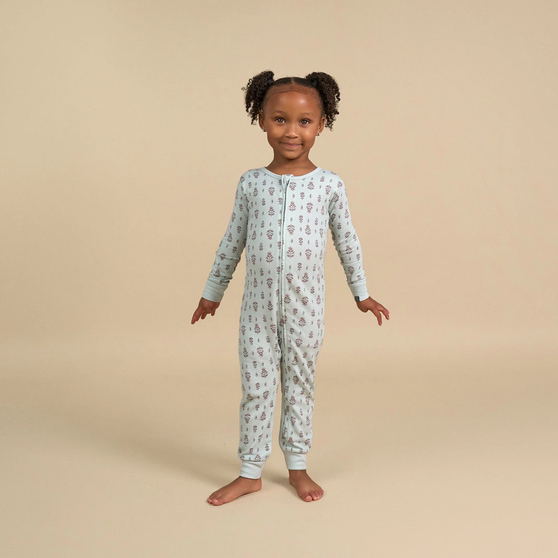 Baby & Toddler Girls Light Green Fleur Hacci Footless Pajamas - Image 2