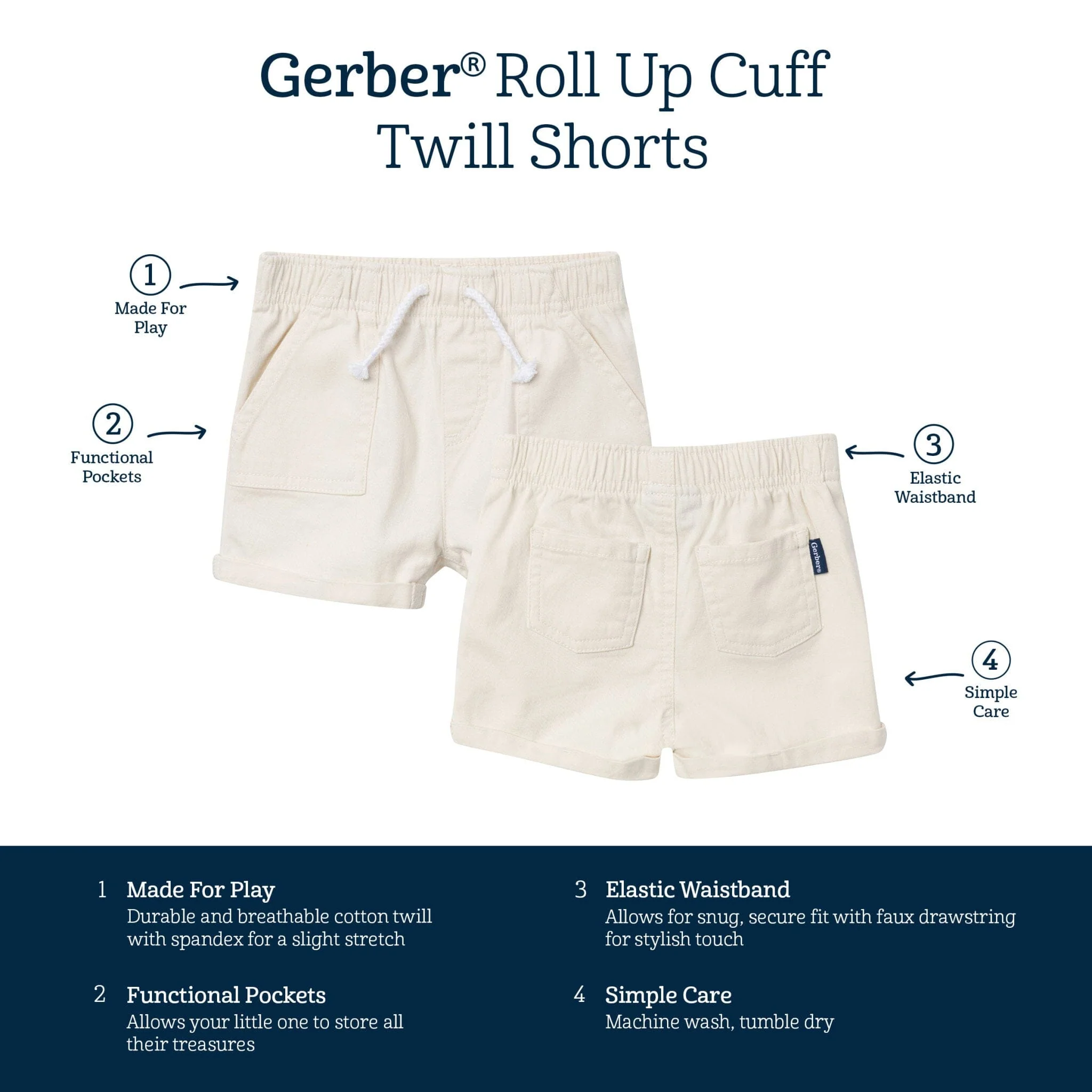 Baby & Toddler Girls Light Tan Stretch Twill Shorts - Image 6
