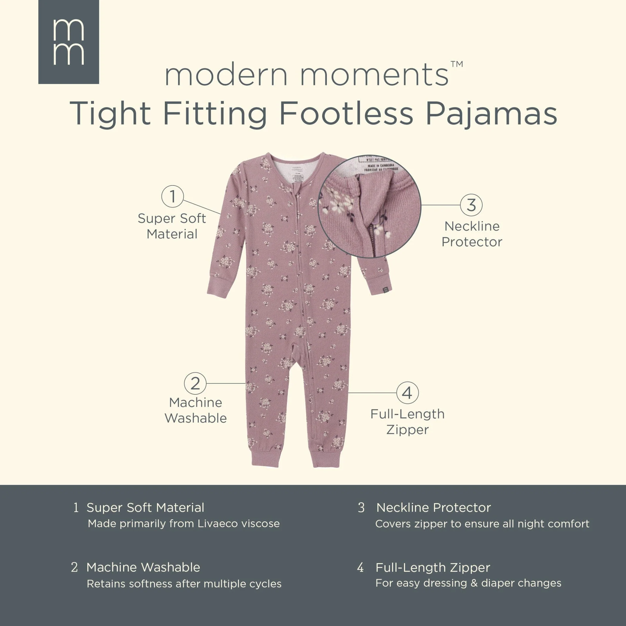 Baby Girls Medium Lilac Posies Hacci Footless Pajamas - Image 7