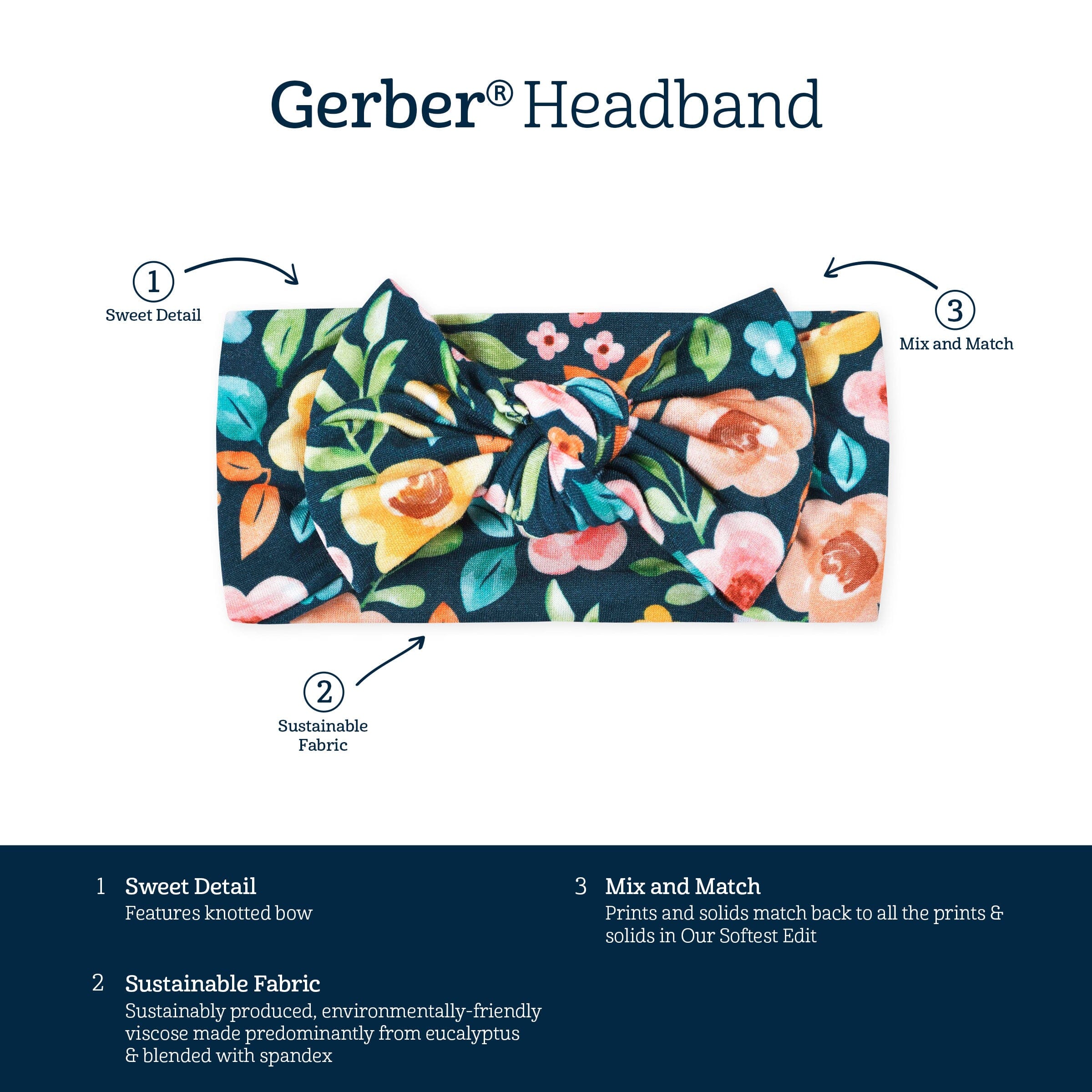 Girls Midnight Floral Buttery Soft Viscose Made from Eucalyptus Headband - Image 3