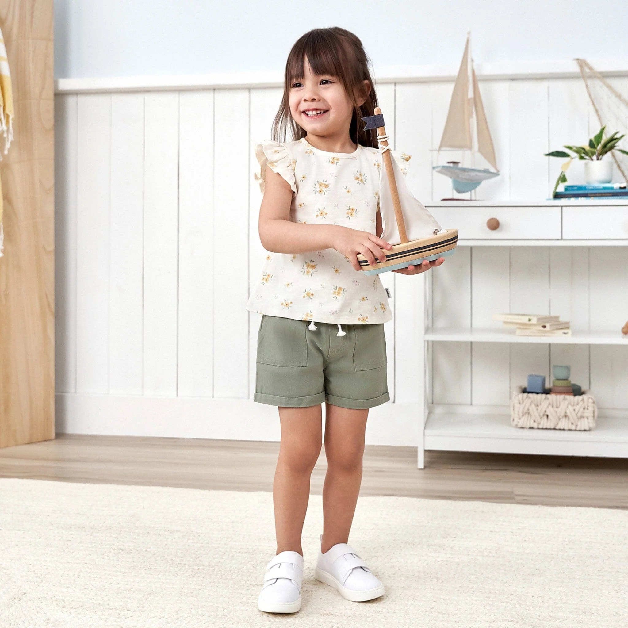 Baby & Toddler Girls Olive Stretch Twill Shorts - Image 2