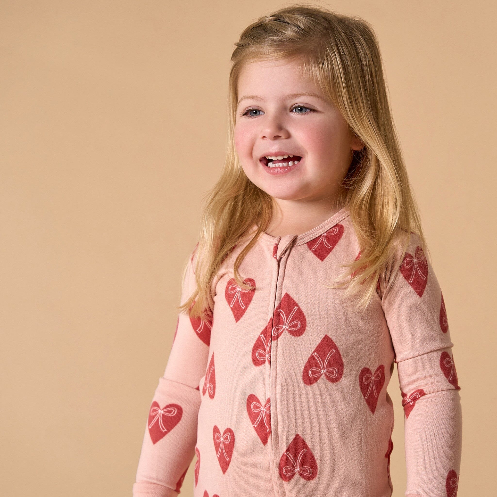 Baby & Toddler Girls Pink Hearts Snug Fitting Footless Hacci Pajamas - Image 2