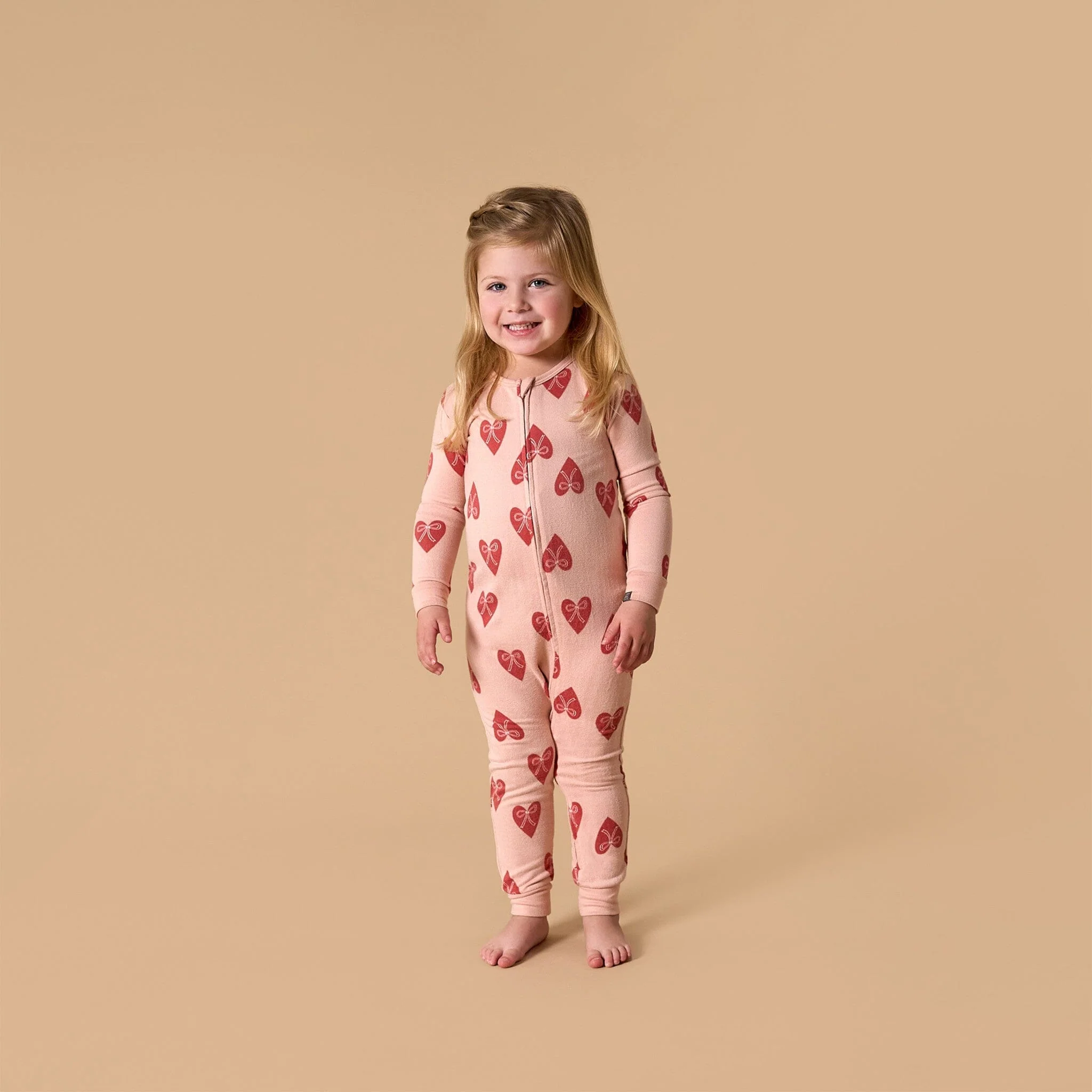 Baby & Toddler Girls Pink Hearts Snug Fitting Footless Hacci Pajamas - Image 3