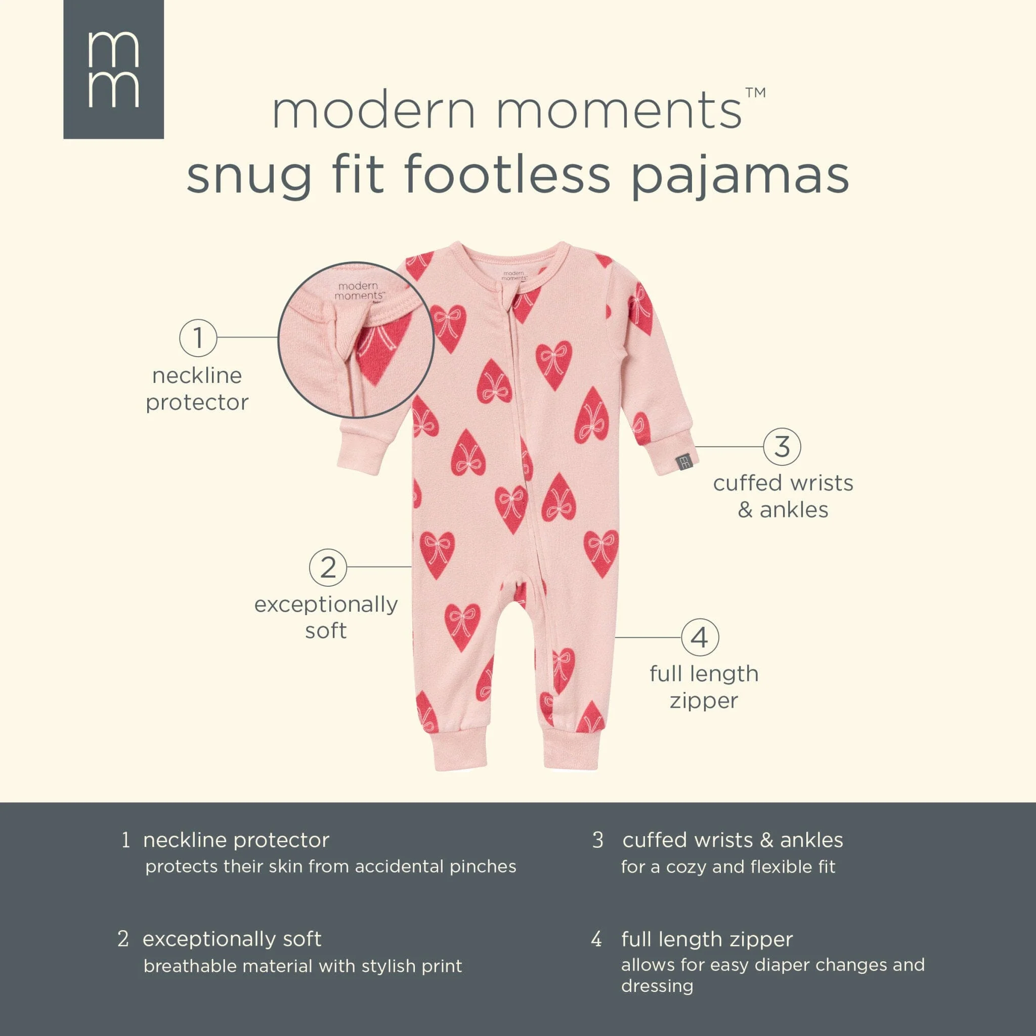 Baby & Toddler Girls Pink Hearts Snug Fitting Footless Hacci Pajamas - Image 7