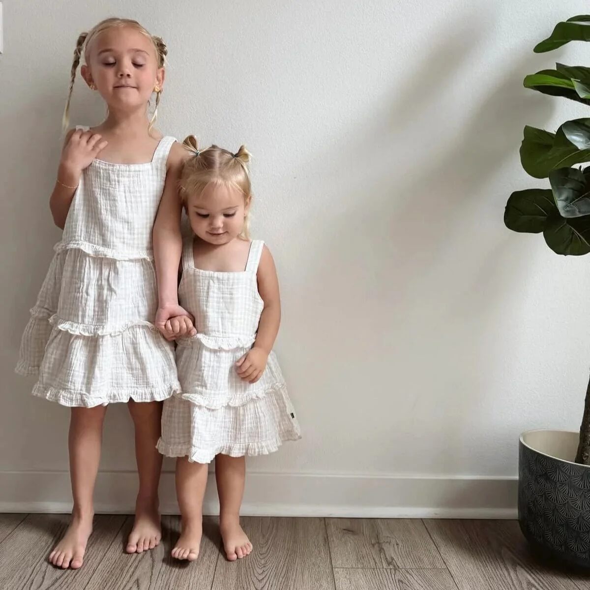 Infant & Toddler Girls Tan Gingham Gauze Dress - Image 2