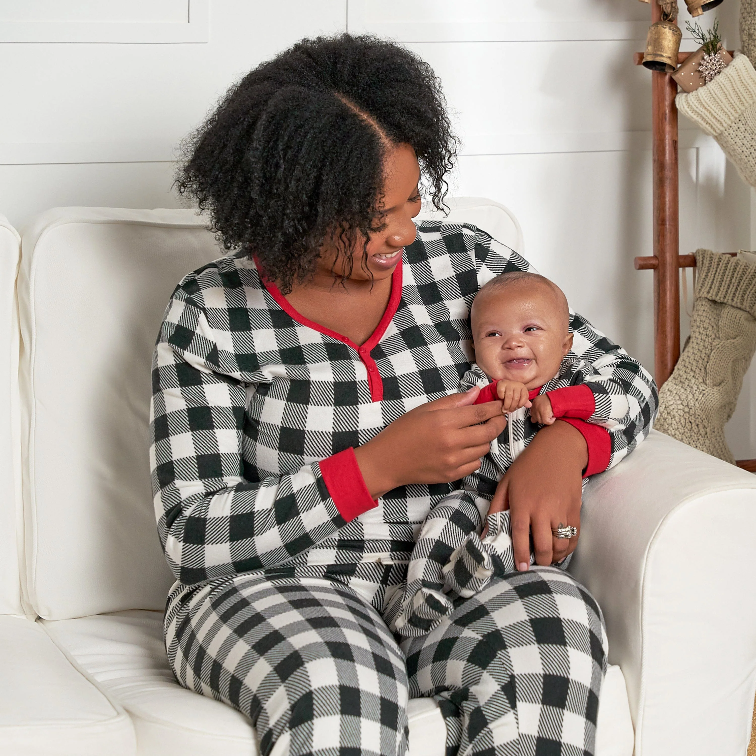Baby & Toddler Neutral Buffalo Plaid Hacci Snug Fit Footed Pajamas - Image 3