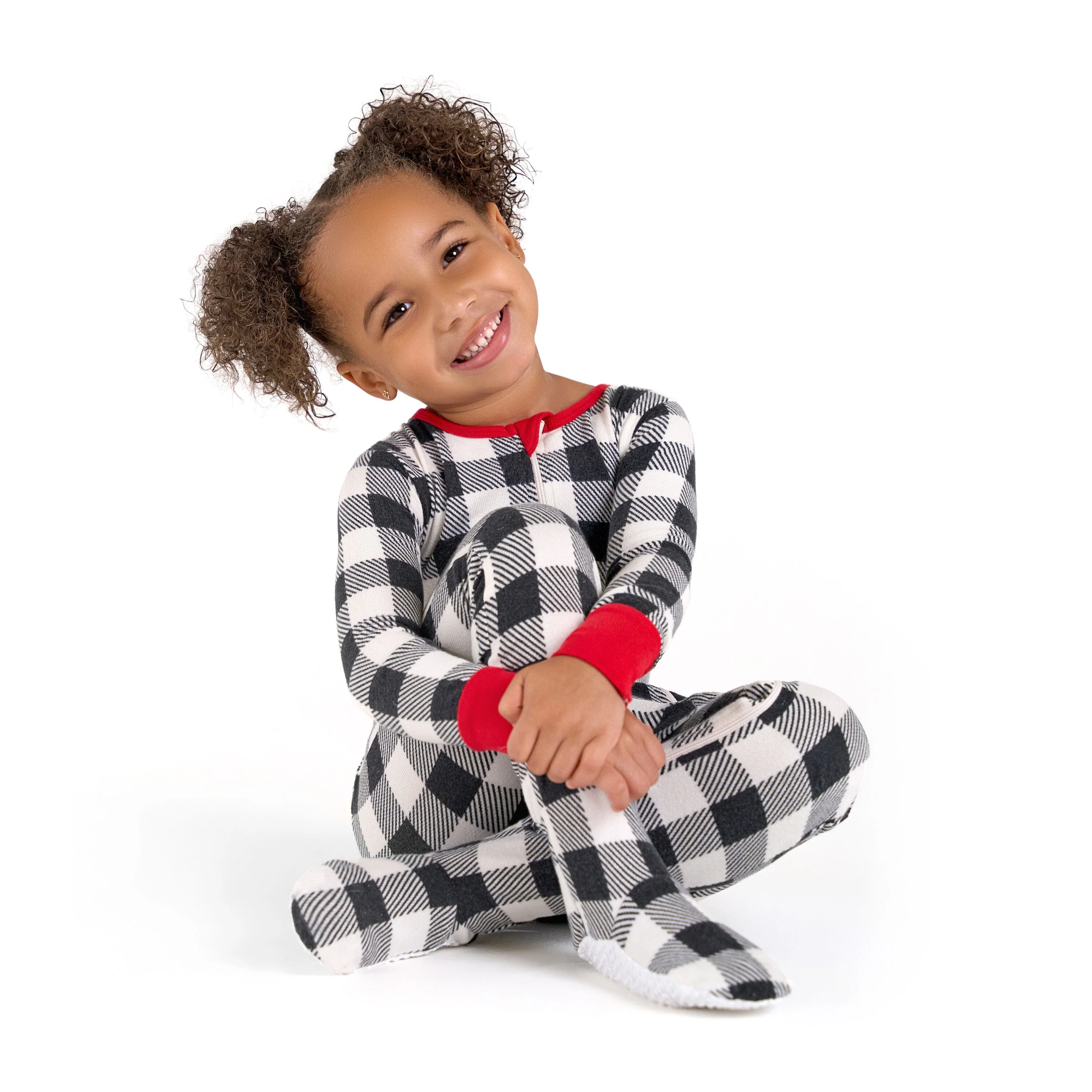 Baby & Toddler Neutral Buffalo Plaid Hacci Snug Fit Footed Pajamas - Image 5
