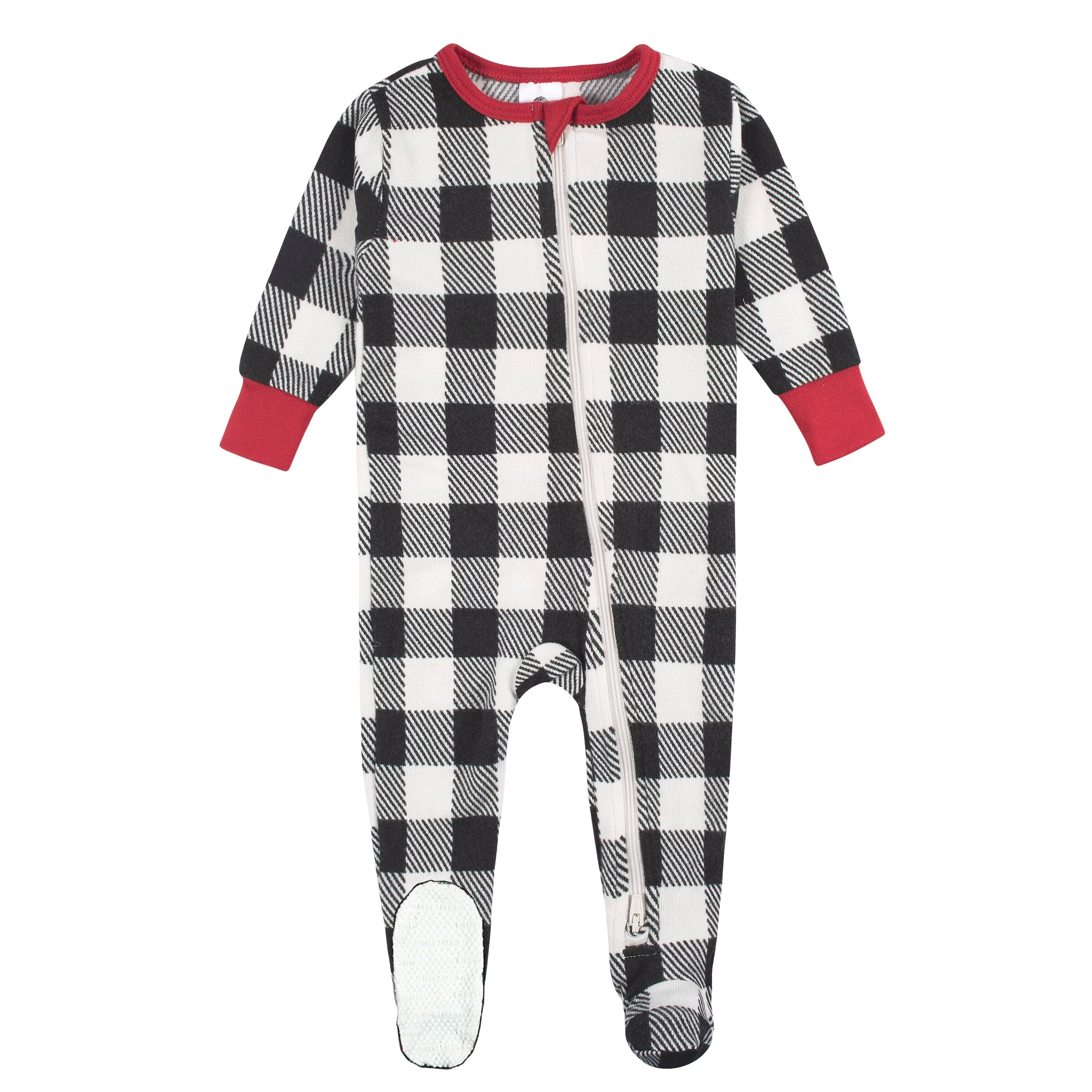 Baby & Toddler Neutral Buffalo Plaid Hacci Snug Fit Footed Pajamas - Image 6