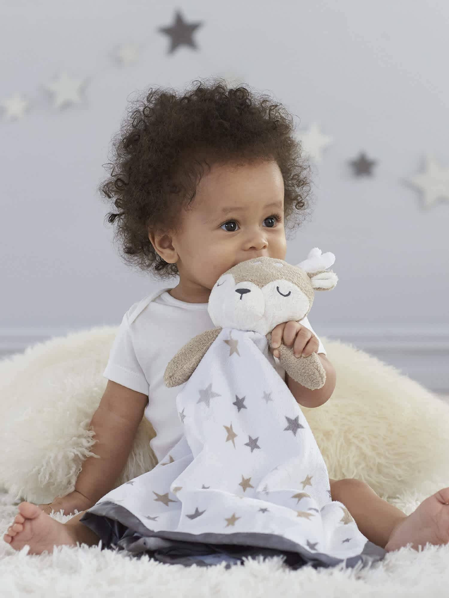 Embroidered Deer Baby Neutral Security Blanket - Image 2
