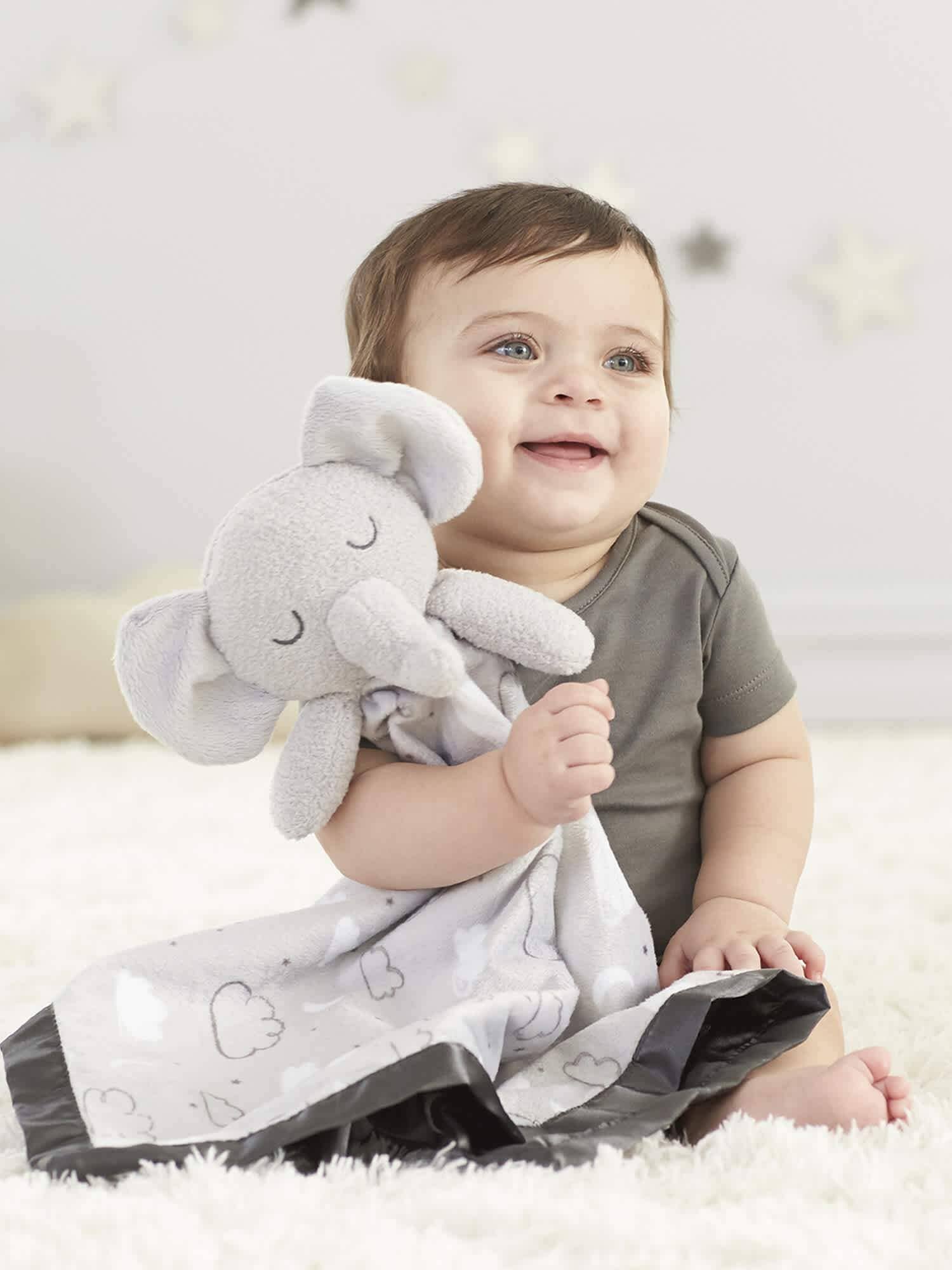 Embroidered Elephant Baby Neutral Security Blanket - Image 2