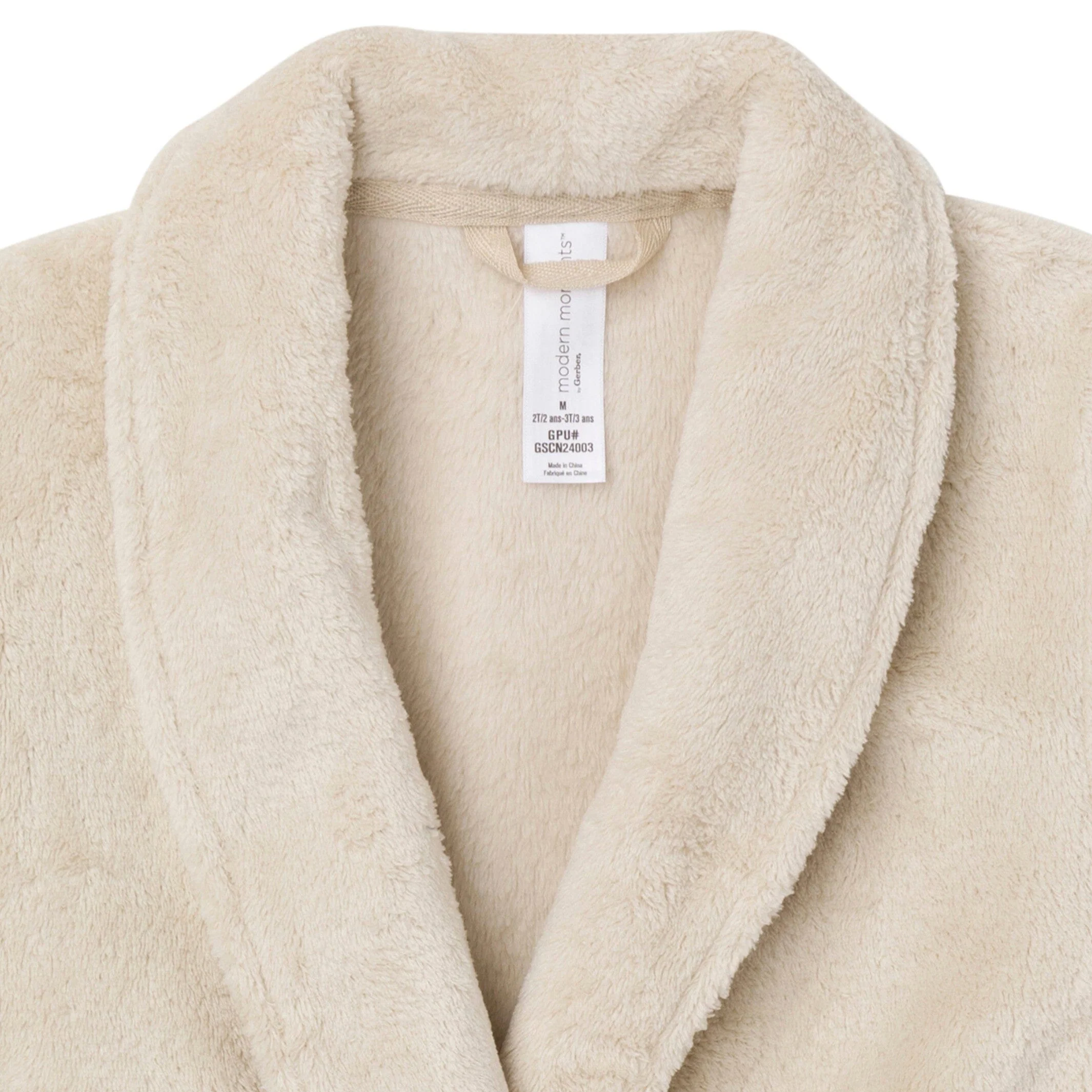 Embroidered Infant & Toddler Neutral Light Beige Shawl Collar Robe - Image 3
