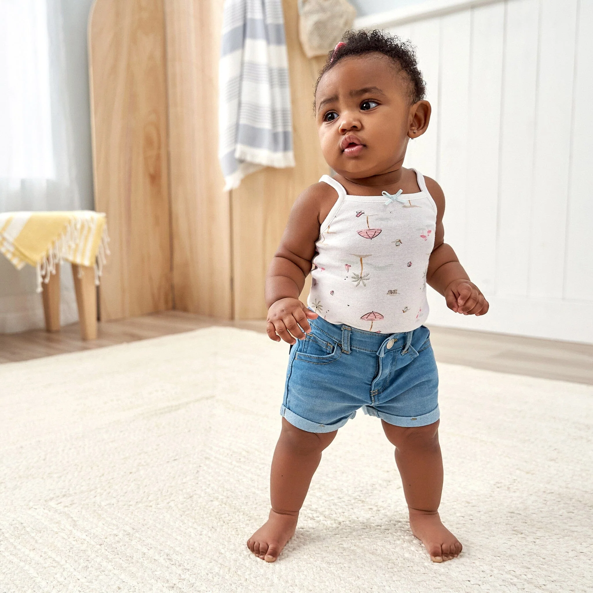 Baby & Toddler Neutral Light Wash Cuffed Denim Shorts - Image 2