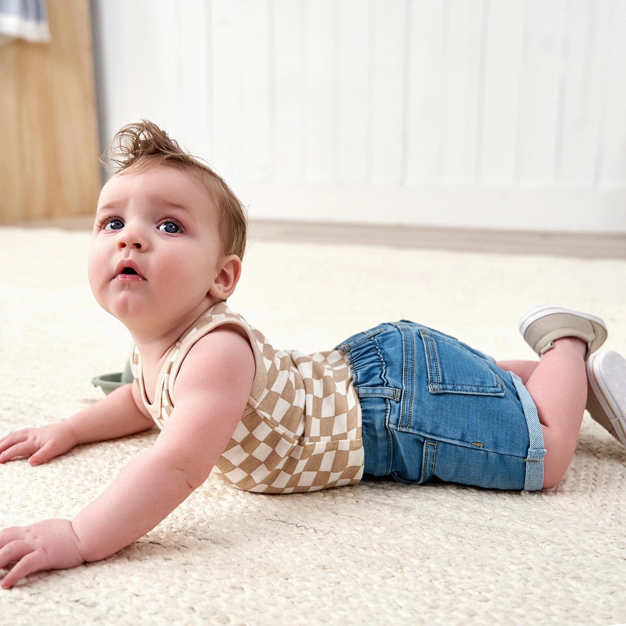 Baby & Toddler Neutral Light Wash Cuffed Denim Shorts - Image 3