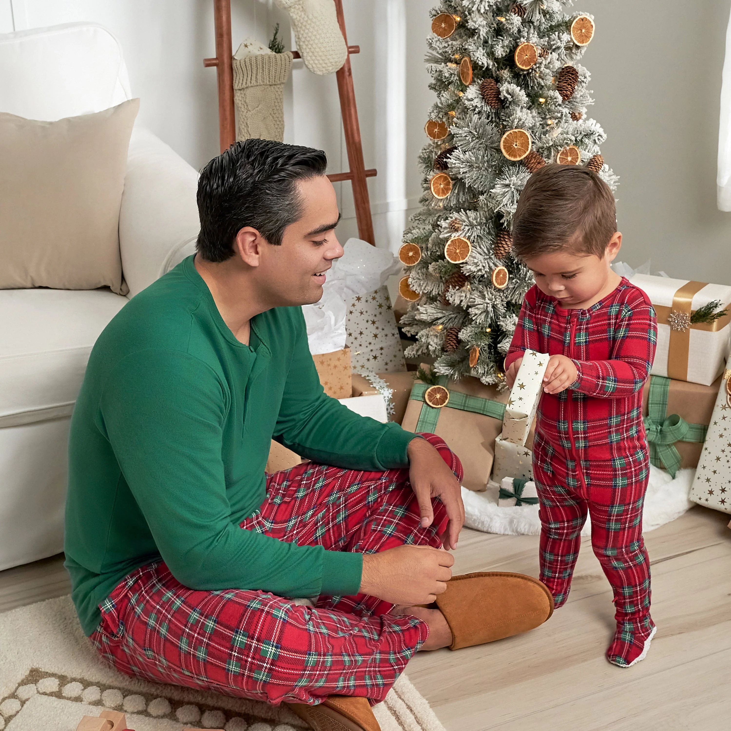 Baby & Toddler Neutral Stewart Plaid Hacci Snug Fit Footed Pajamas - Image 3
