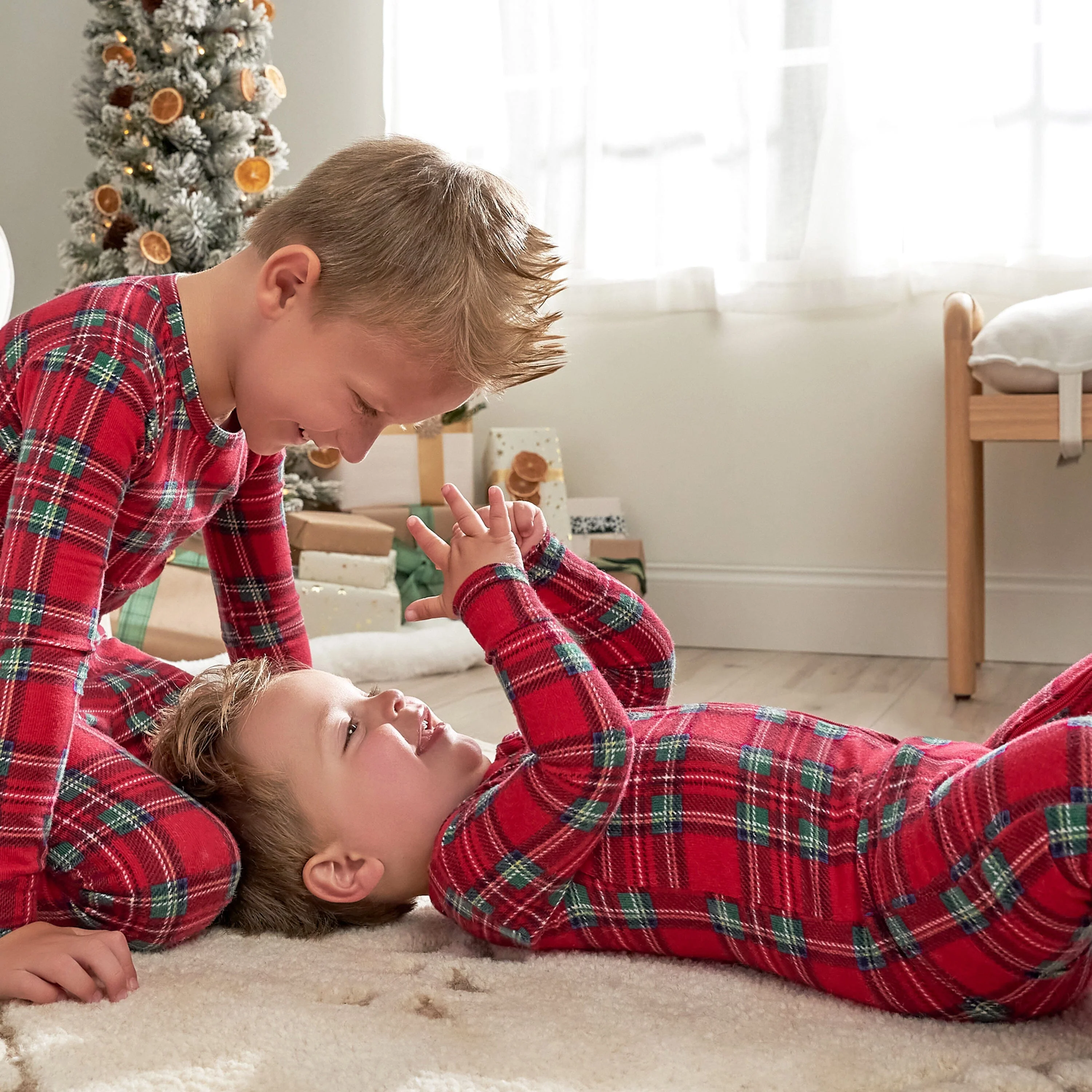 Baby & Toddler Neutral Stewart Plaid Hacci Snug Fit Footed Pajamas - Image 4