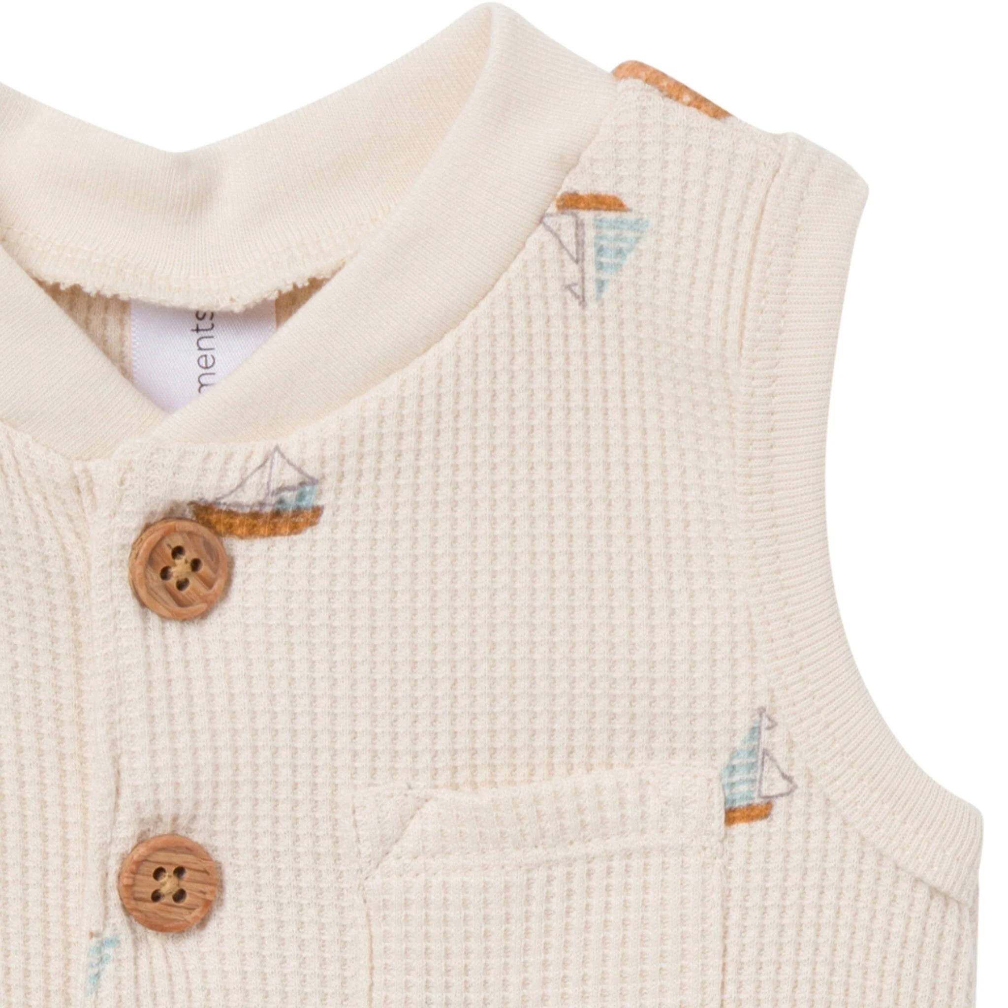 Baby Boys Beige Sailboat Sleeveless Romper - Image 3