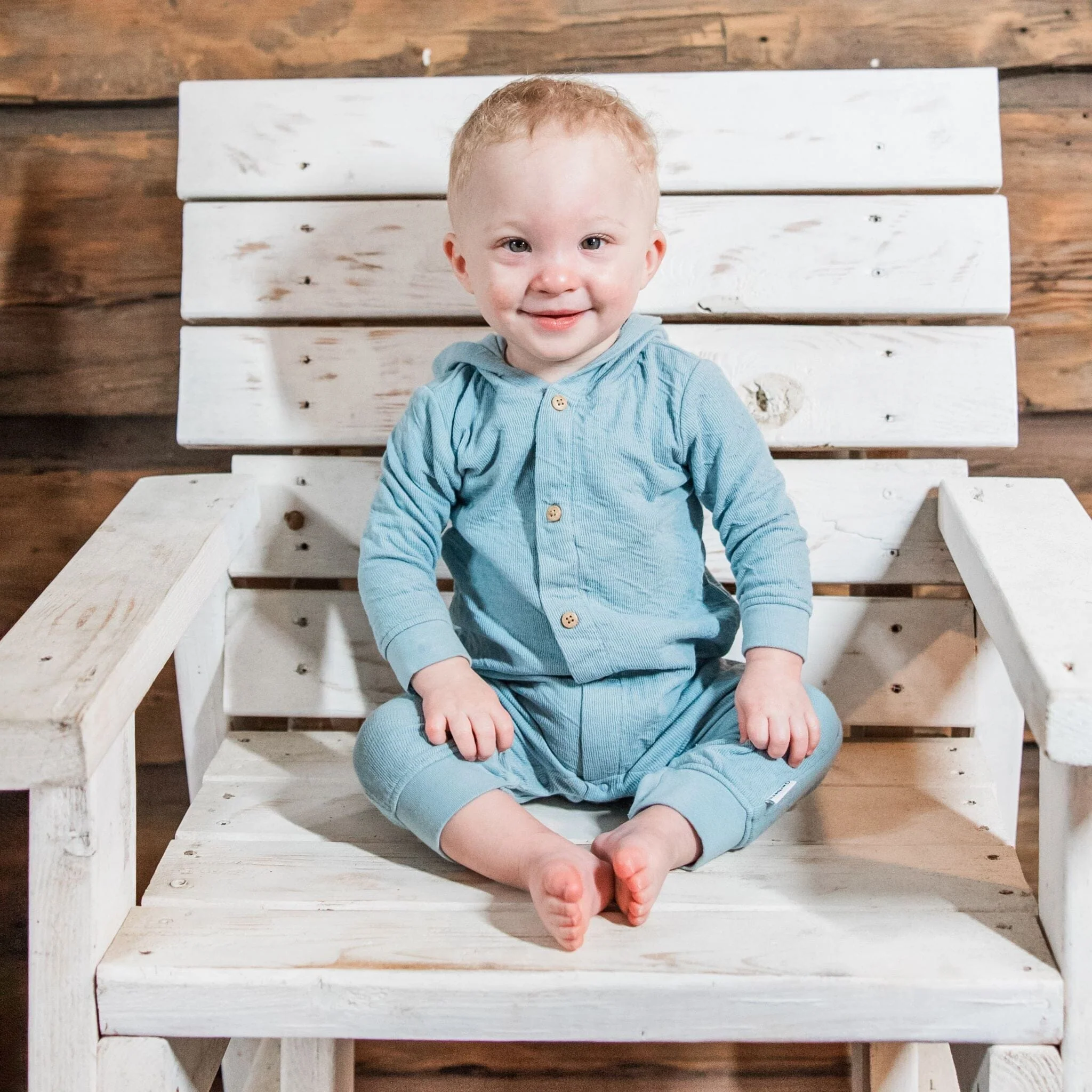 Baby Boys Blue Hooded Romper - Image 2