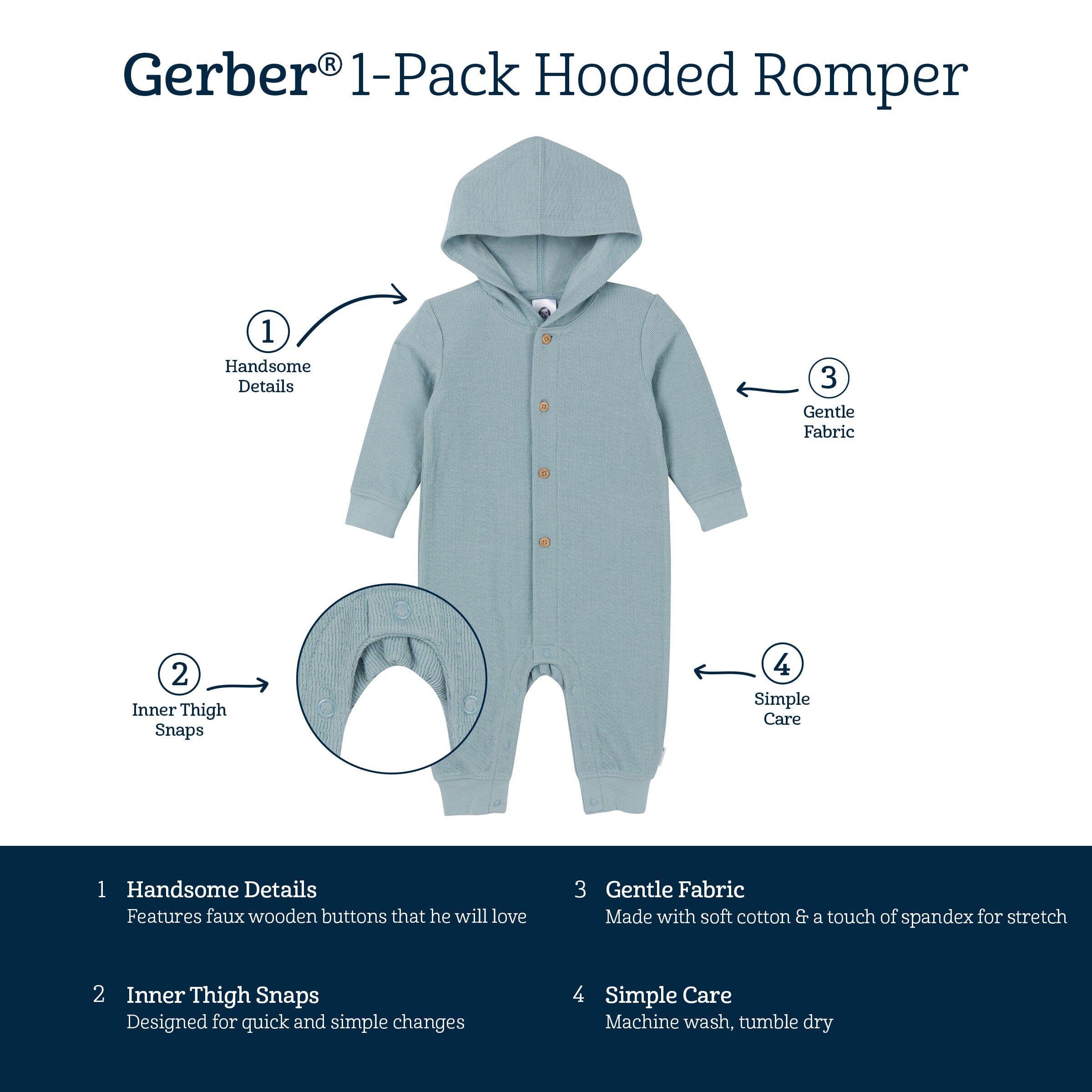 Baby Boys Blue Hooded Romper - Image 8