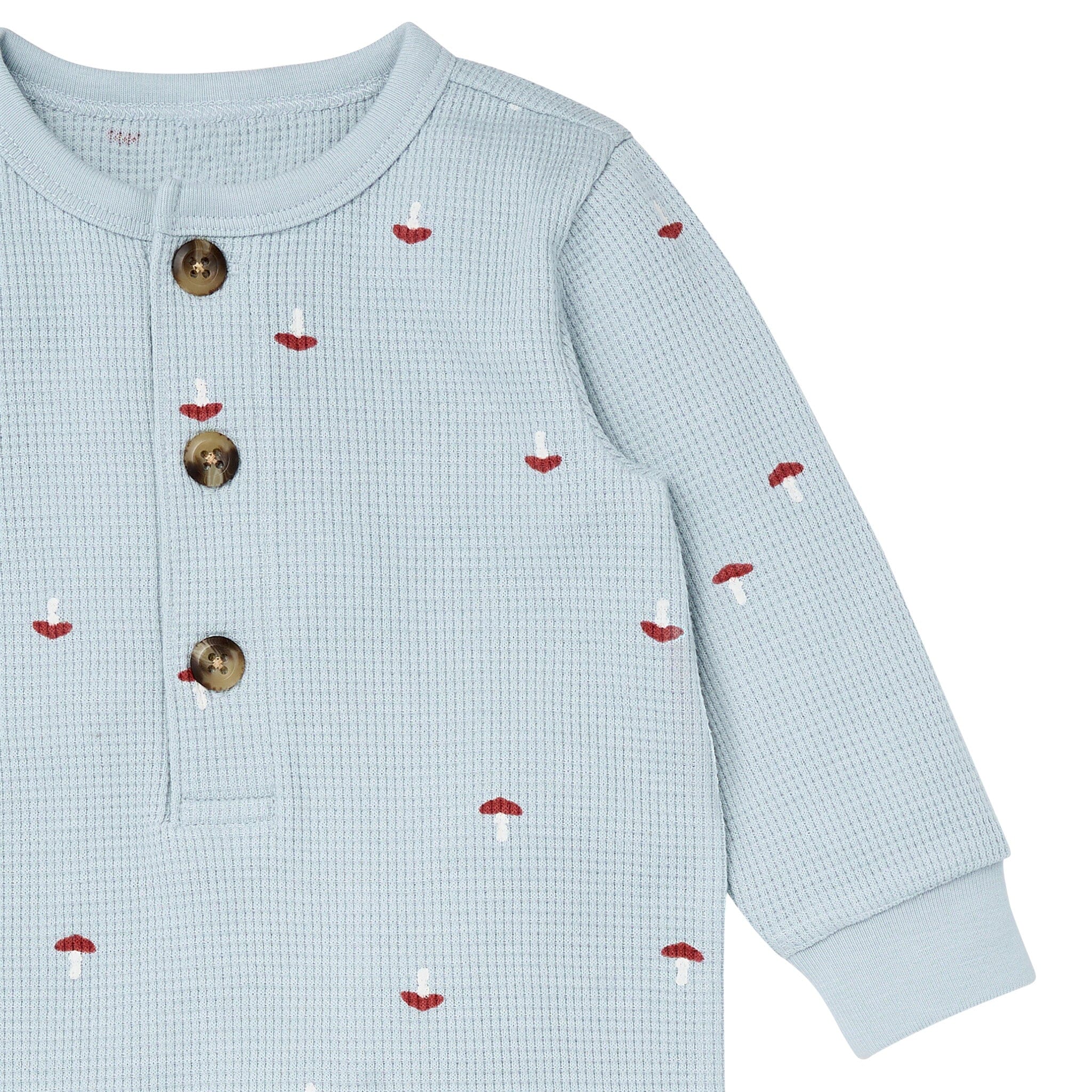 Baby Boys Blue Mushroom Waffle Slouch Romper - Image 3