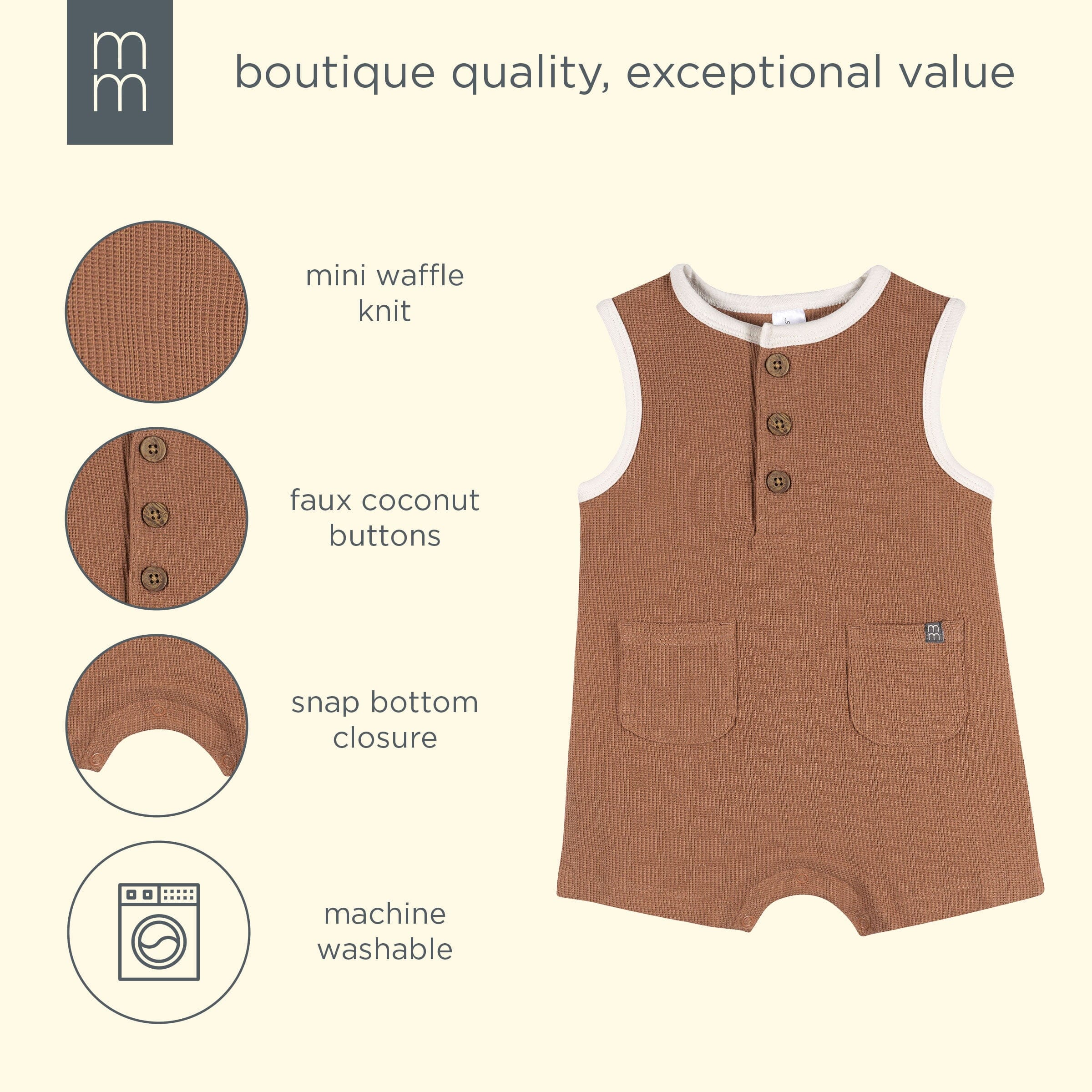 Baby Boys Mocha Henley Romper - Image 6