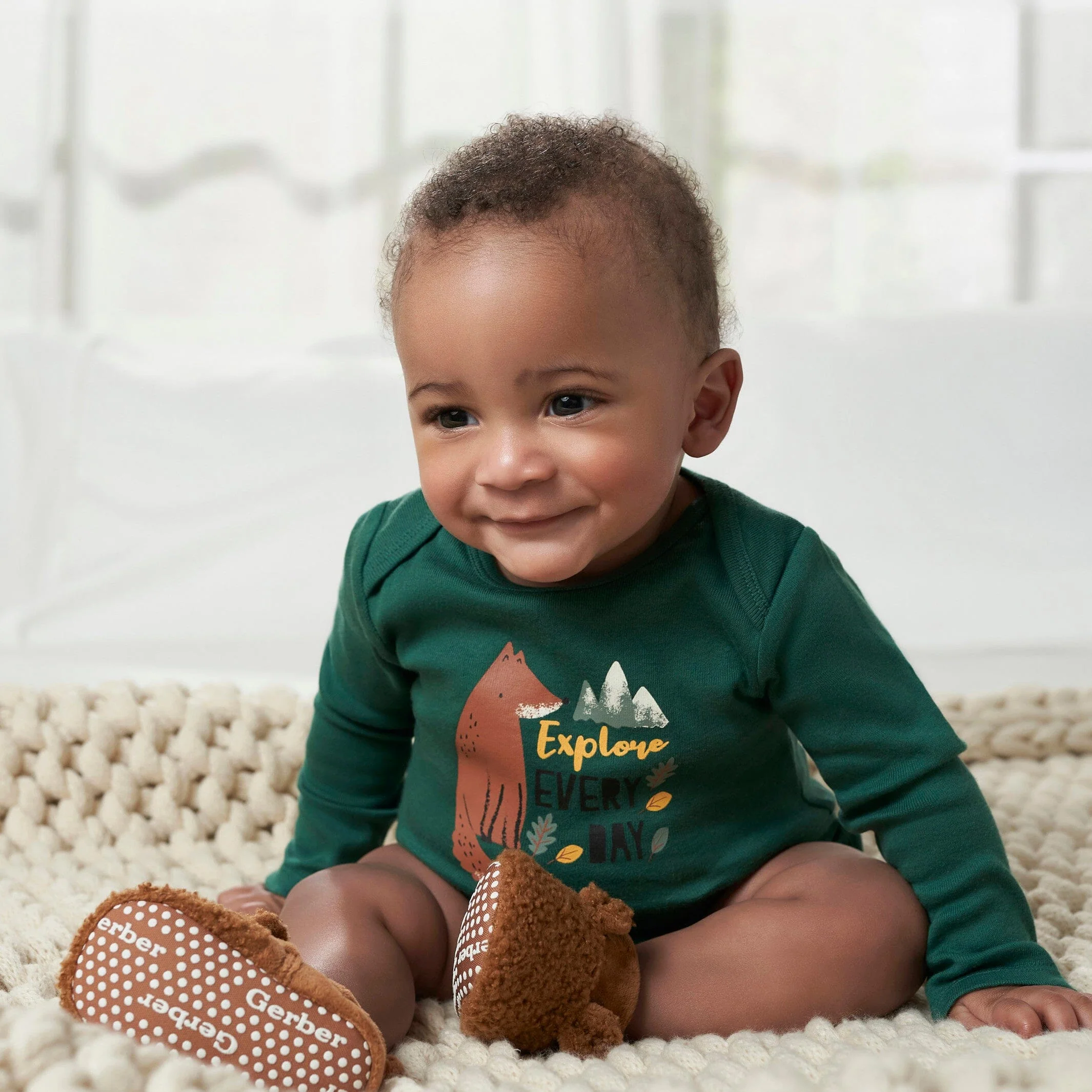 Baby Neutral Brown Sherpa Booties - Image 2