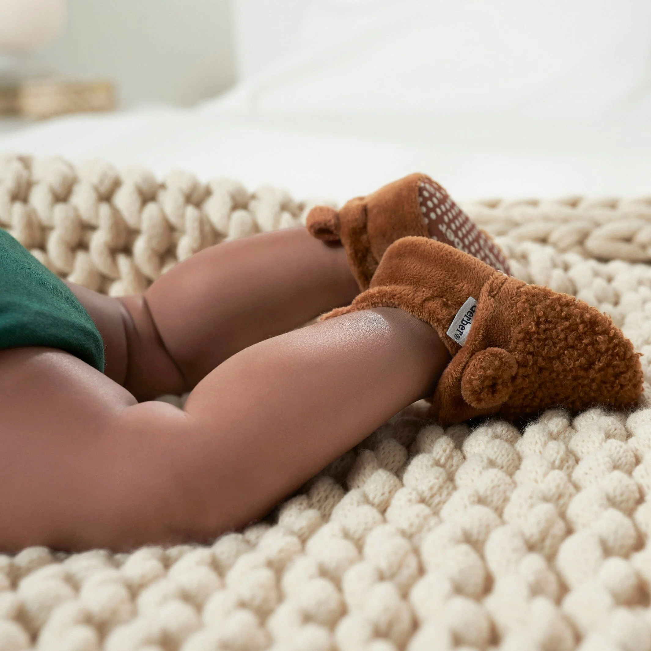 Baby Neutral Brown Sherpa Booties - Image 3