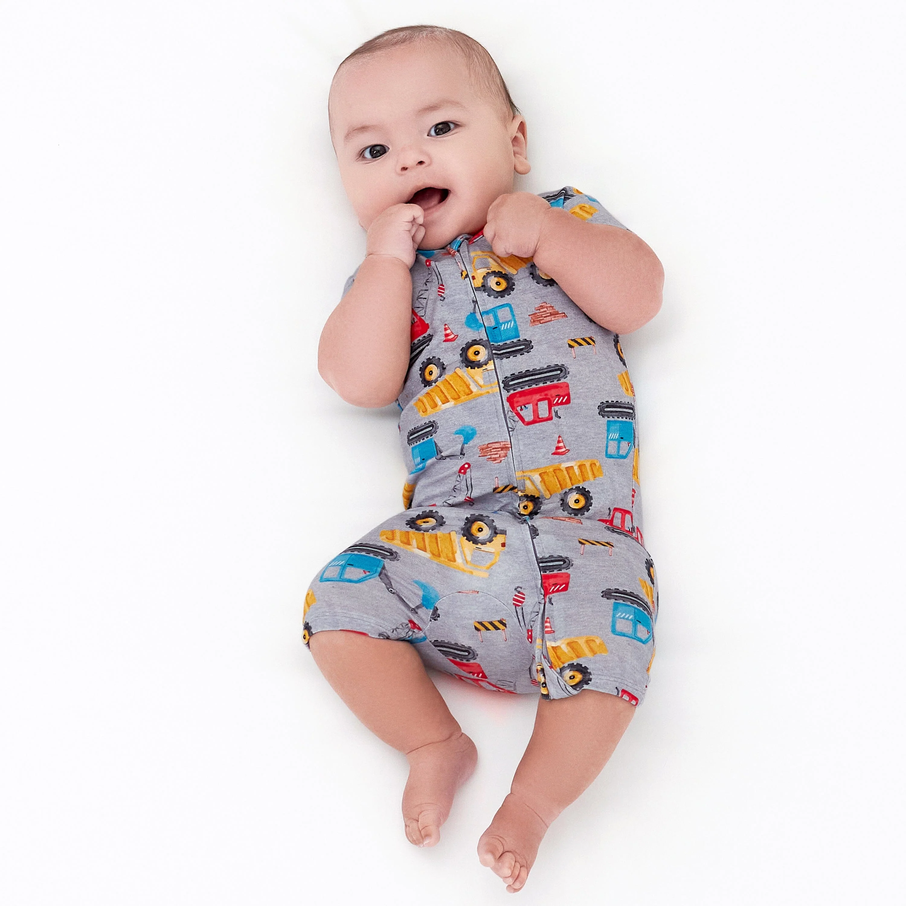 Baby Boys Construction Trucks Buttery Soft Viscose Made from Eucalyptus Snug Fit Romper - Image 5