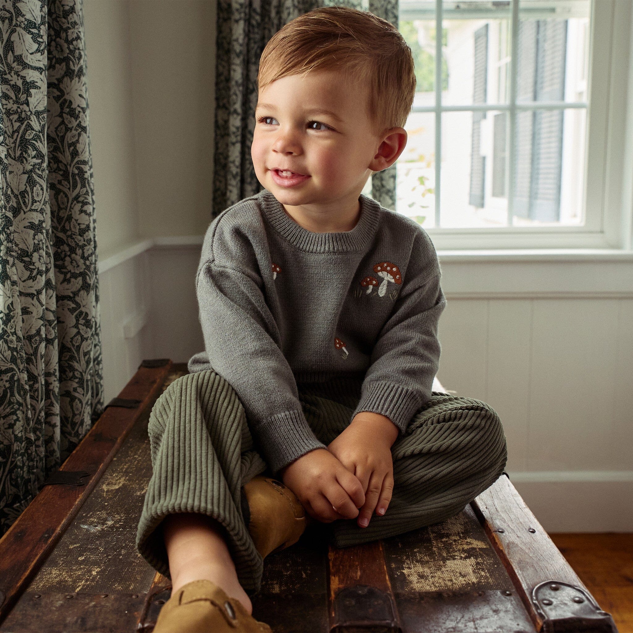 Baby Boys Dark Green Embroidered Mushrooms Viscose Sweater - Image 2