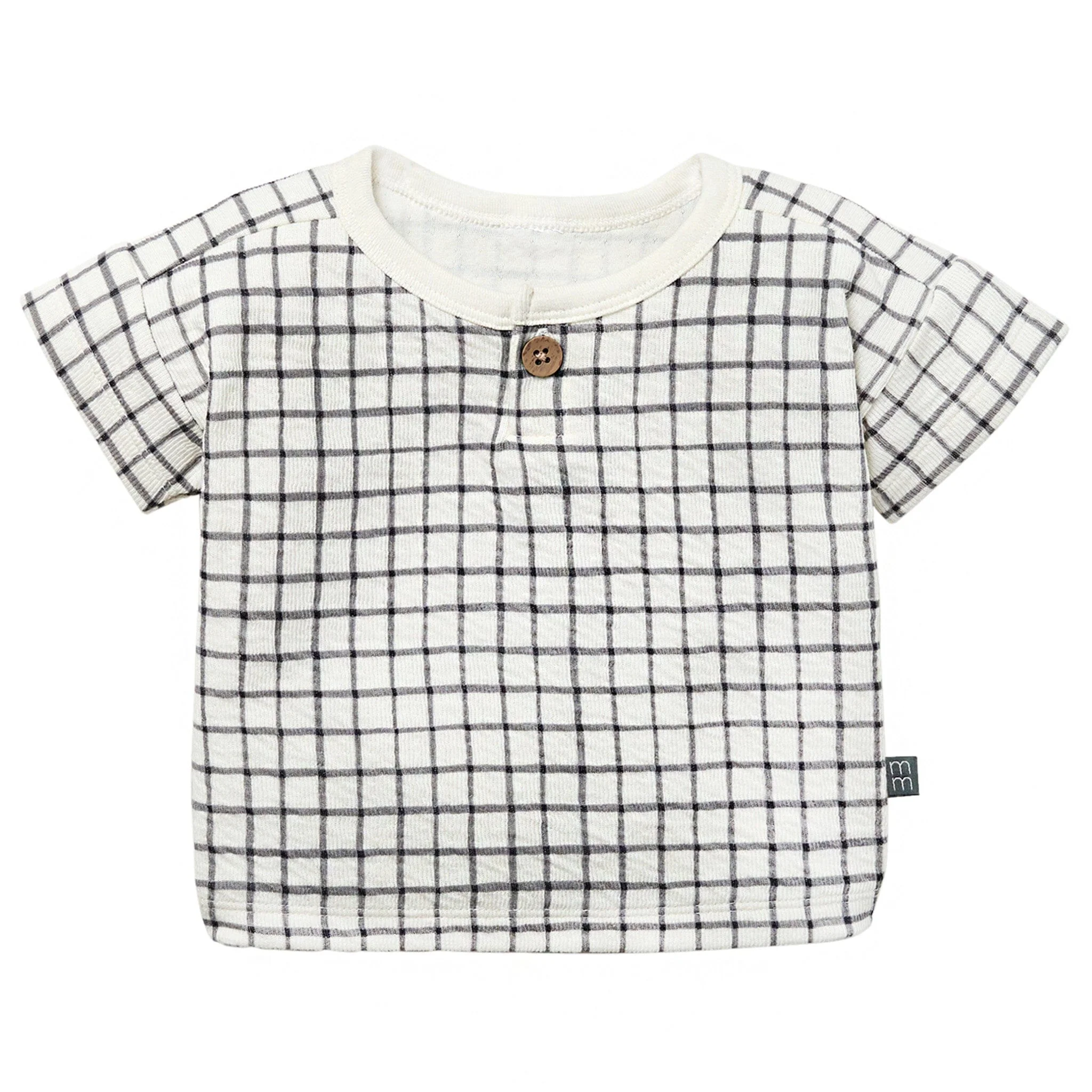 Baby Boys Grey Plaid Henley Drop Shoulder Top