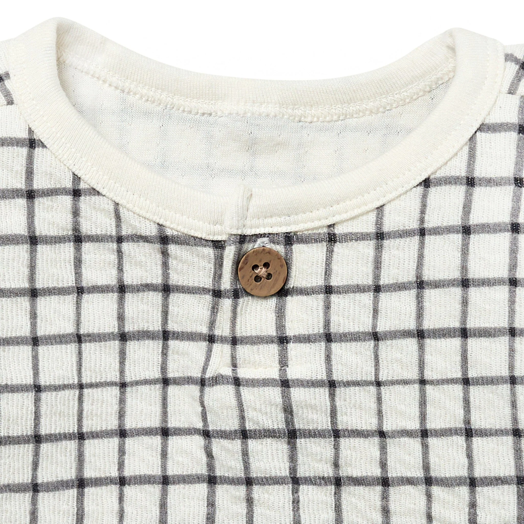 Baby Boys Grey Plaid Henley Drop Shoulder Top - Image 5