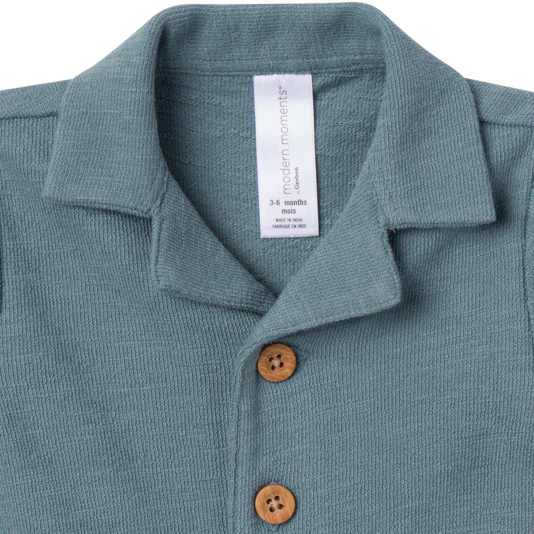 Baby Boys Teal Collared Short Sleeve Romper - Image 4