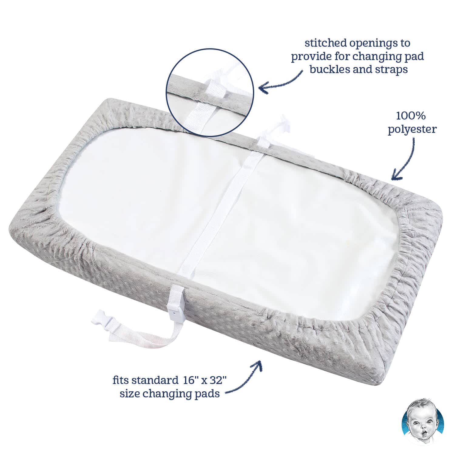 Baby Neutral Grey Dotted Changing Pad Cover - Image 4