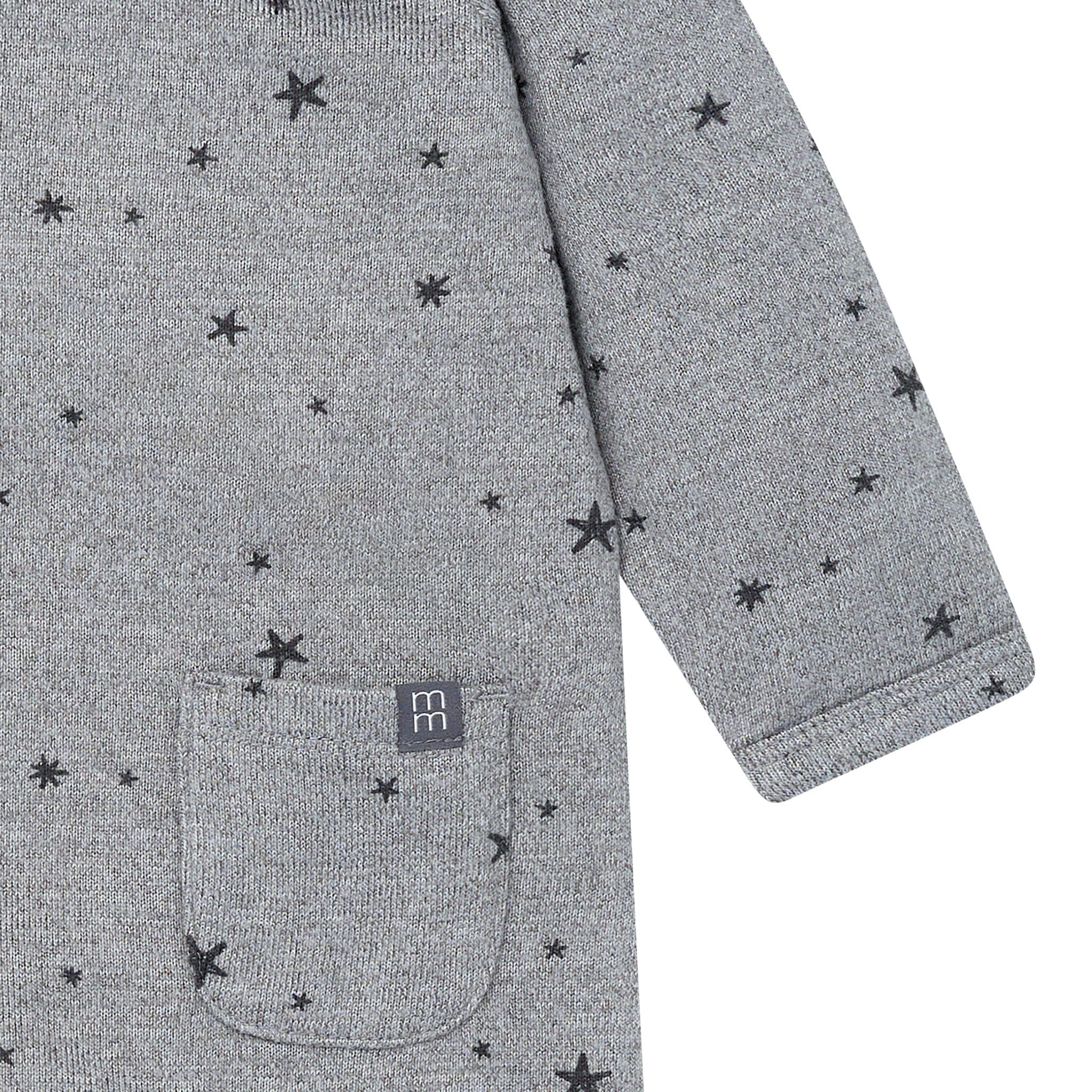 Baby Boys Grey Heather Stars Hacci Long Sleeve Romper - Image 3