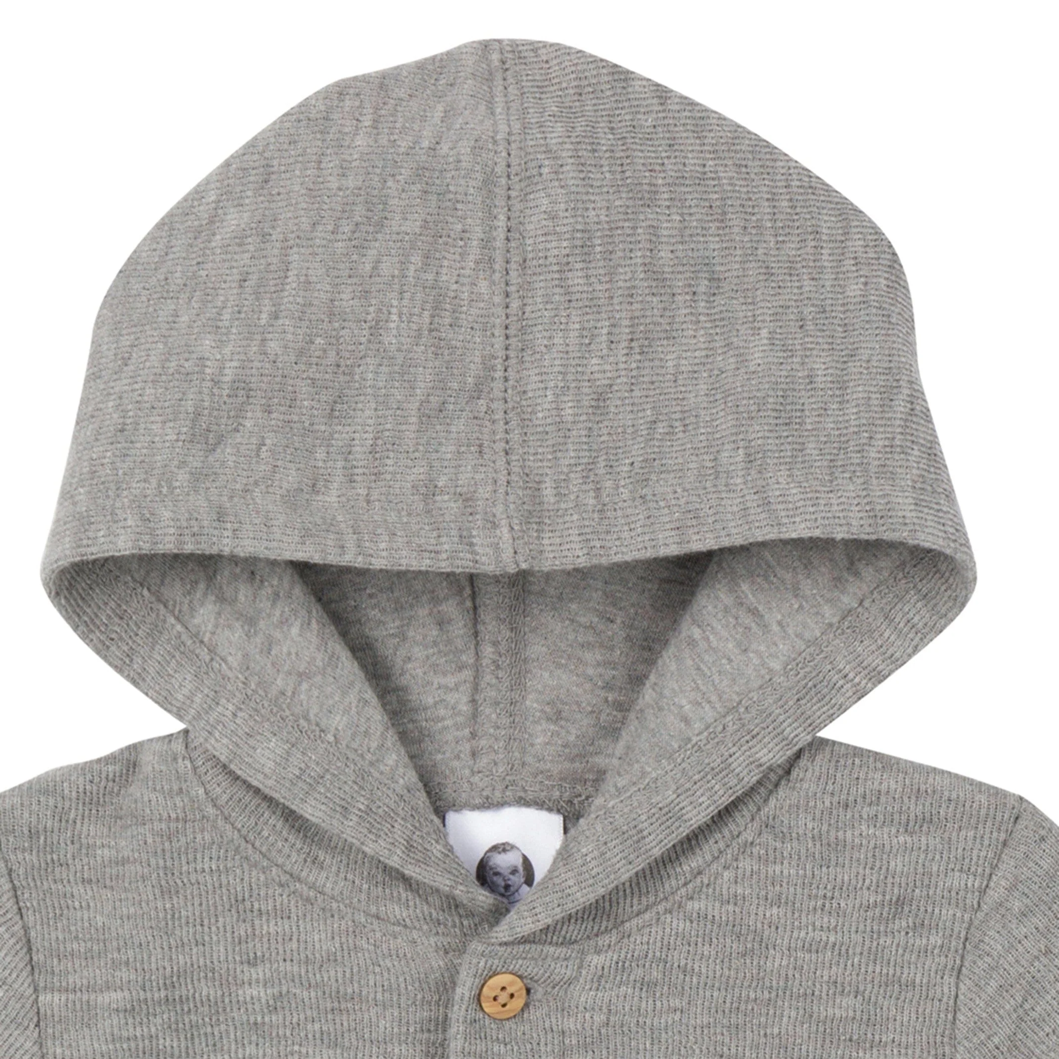 Baby Neutral Grey Heather Hooded Romper - Image 4