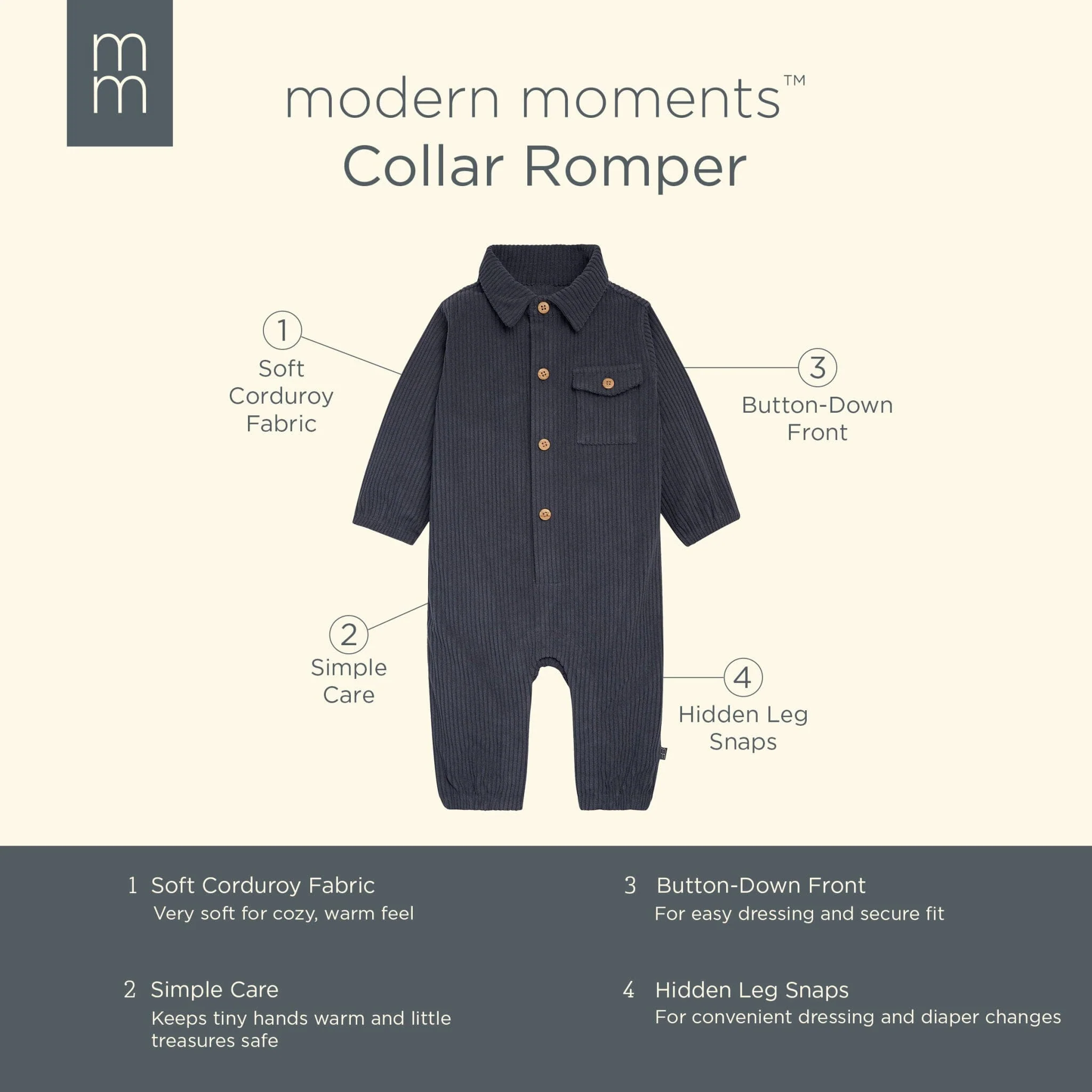 Baby Boys Navy Corduroy Romper - Image 6