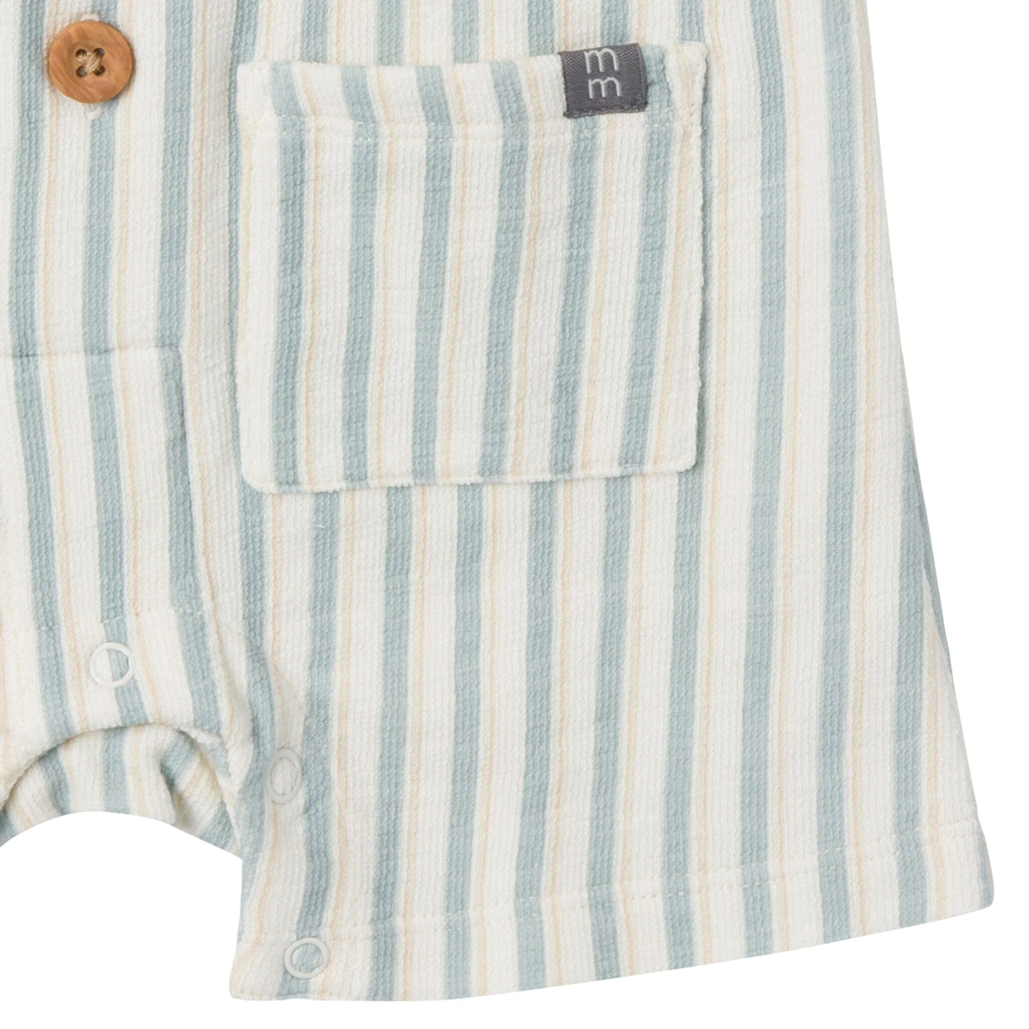 Baby Boys Teal Stripe Collared Short Sleeve Romper - Image 4