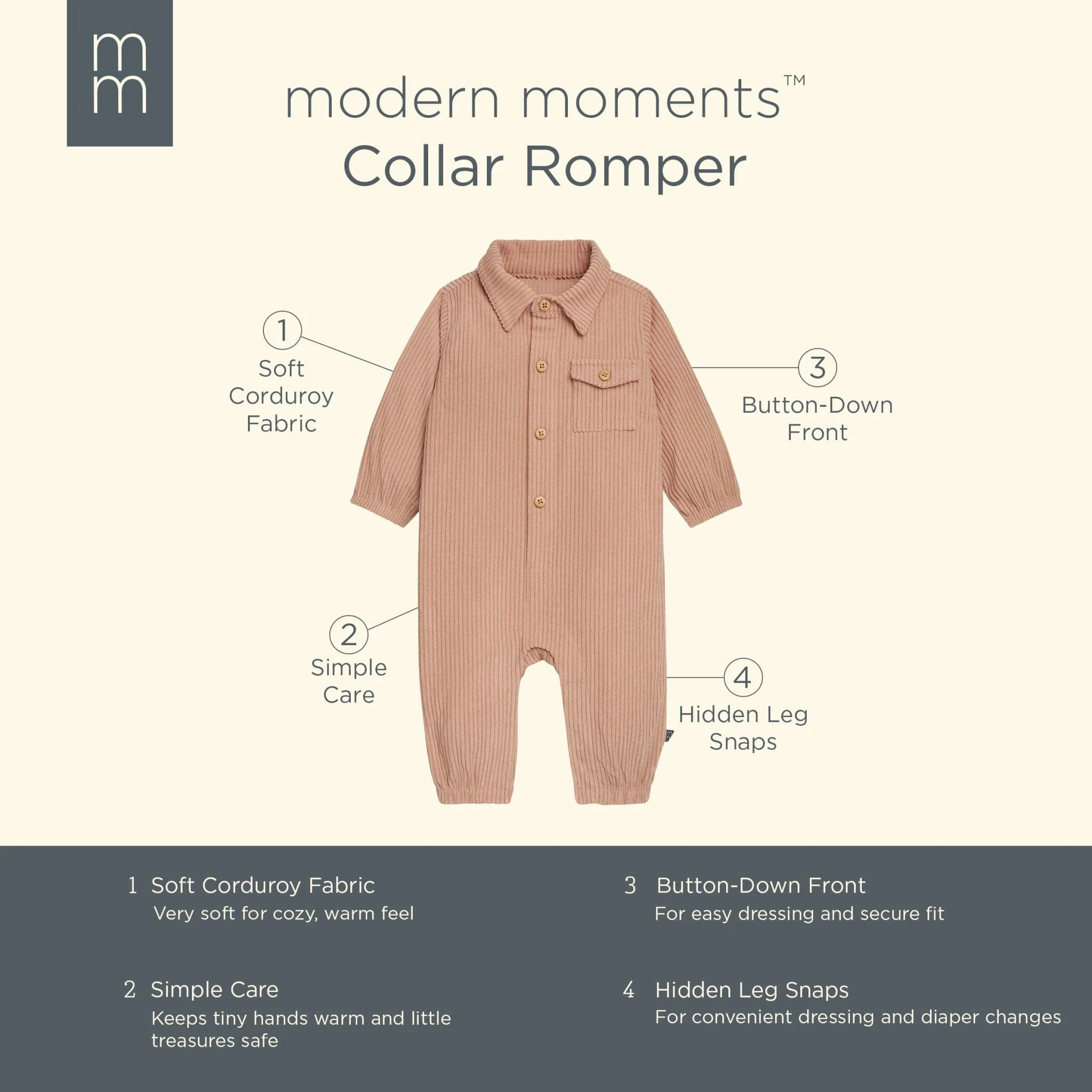 Baby Boys Light Brown Corduroy Romper - Image 6