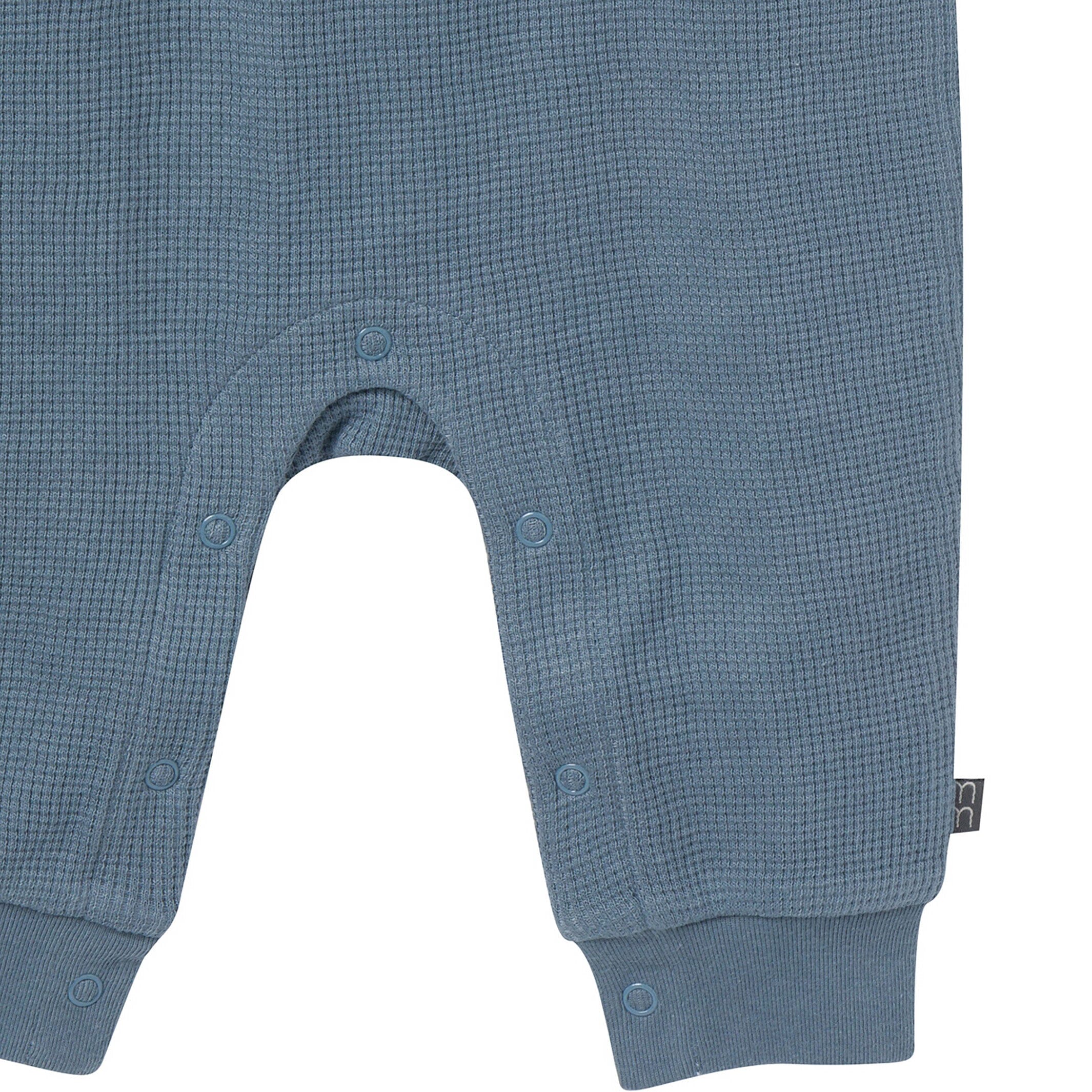 Baby Boys Medium Blue Waffle Slouch Romper - Image 3