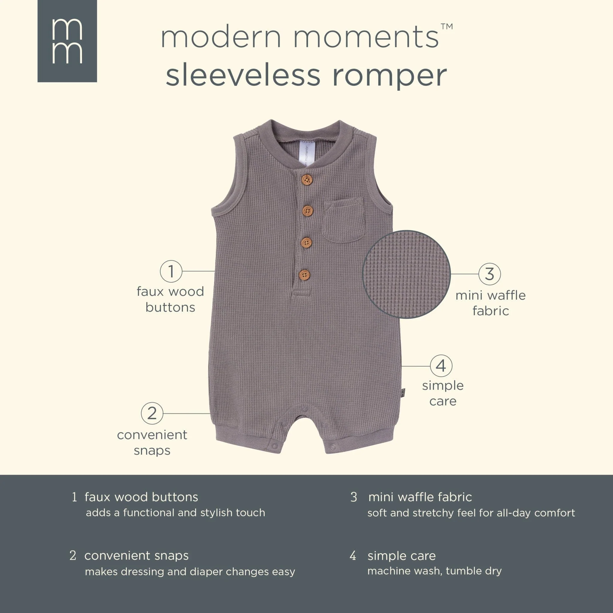 Baby Boys Medium Grey Sleeveless Romper - Image 6