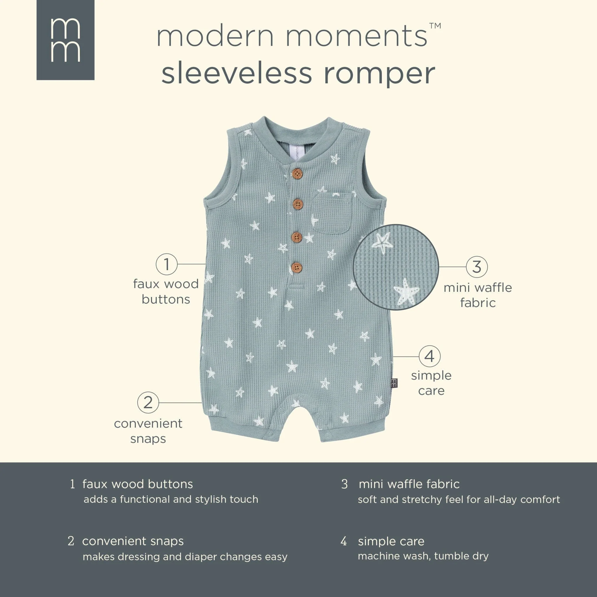Baby Boys Teal Starfish Sleeveless Romper - Image 7