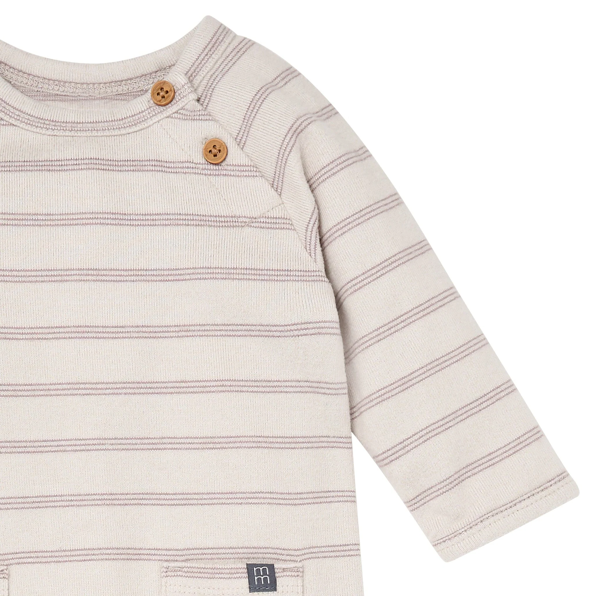 Baby Boys Oatmeal Heather Stripe Hacci Long Sleeve Romper - Image 4