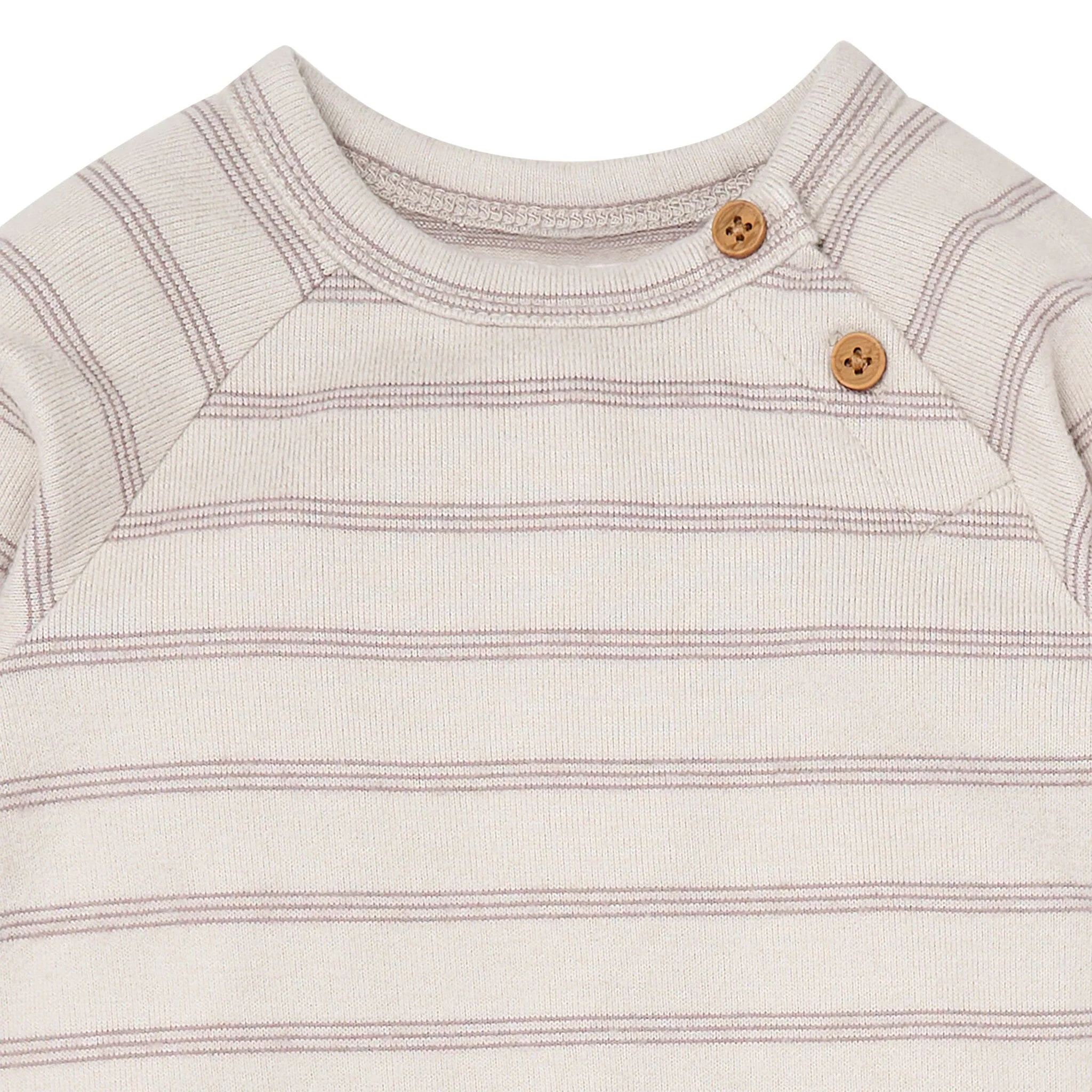 Baby Boys Oatmeal Heather Stripe Hacci Long Sleeve Romper - Image 5