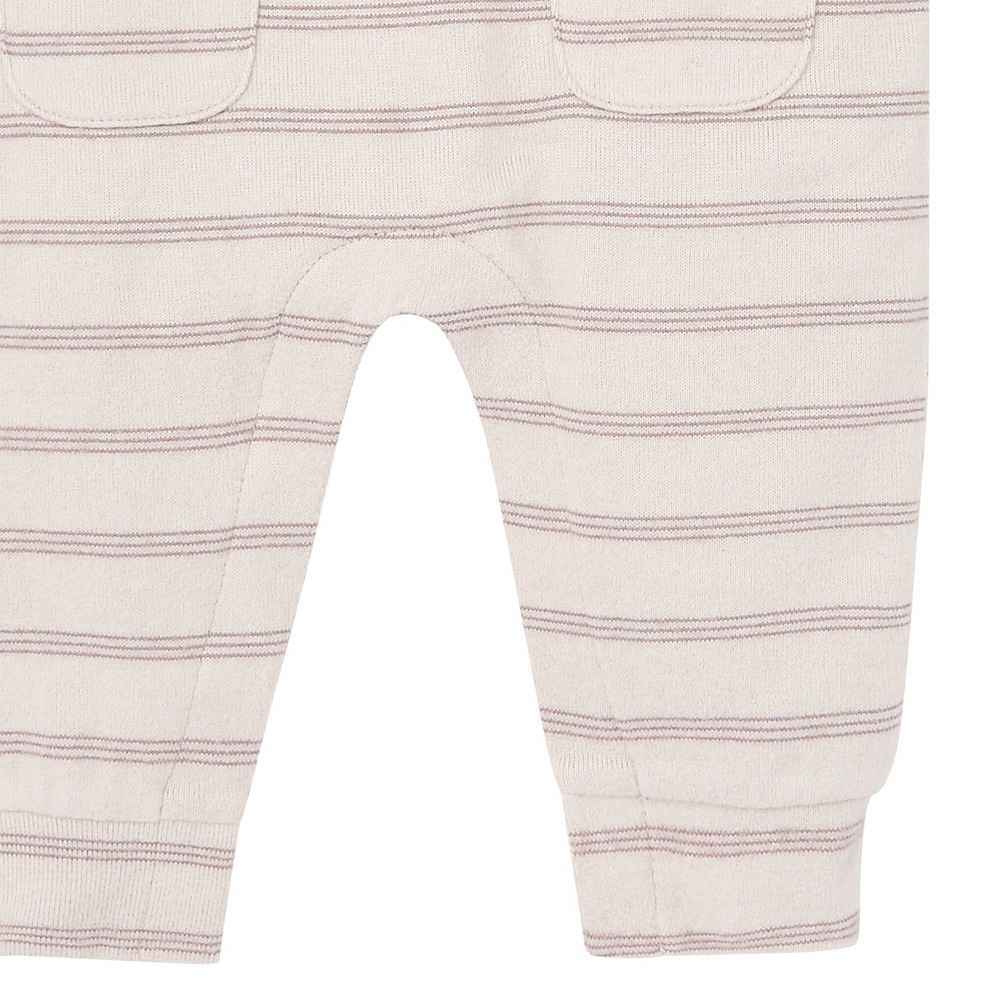 Baby Boys Oatmeal Heather Stripe Hacci Long Sleeve Romper - Image 6