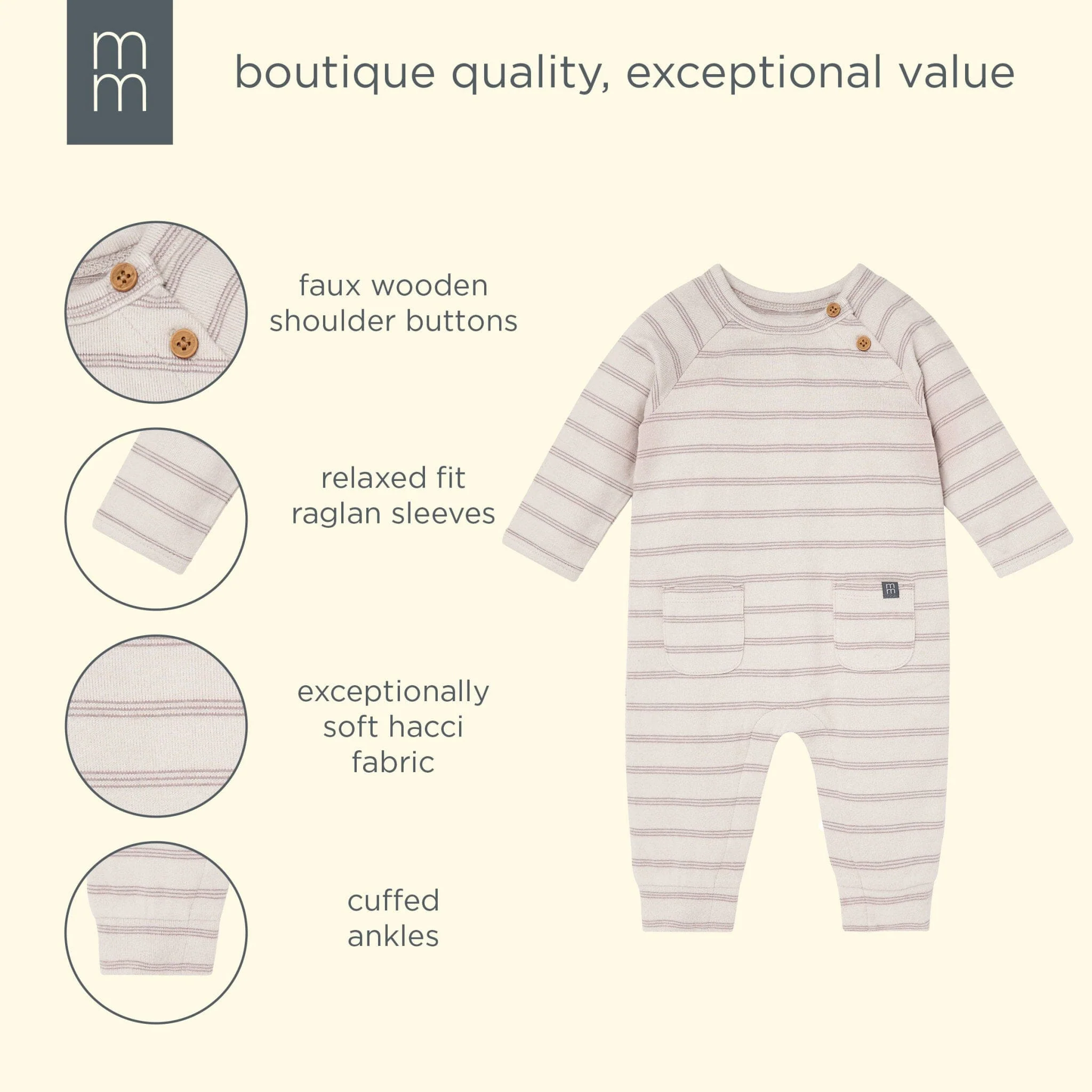 Baby Boys Oatmeal Heather Stripe Hacci Long Sleeve Romper - Image 7