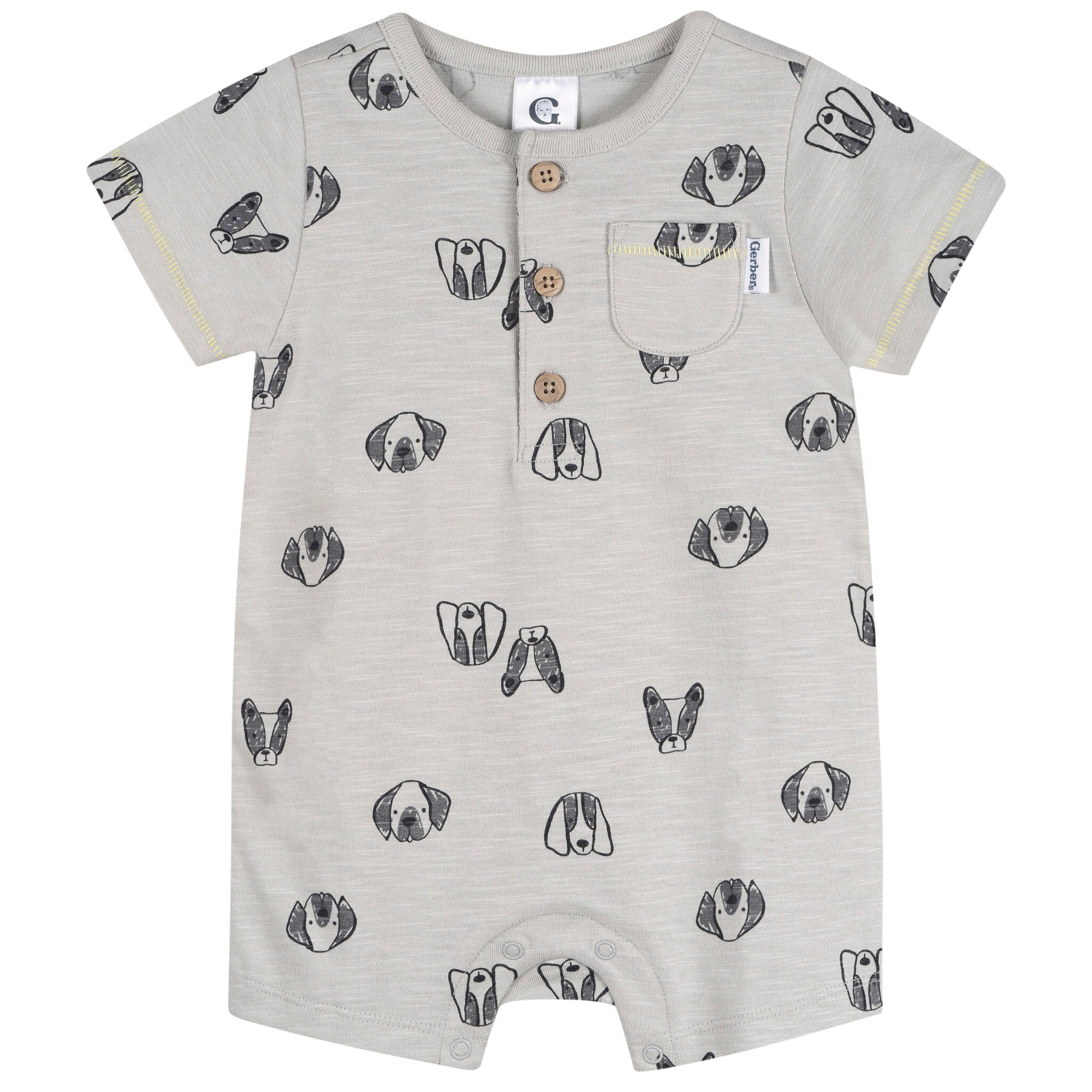 Baby Boys Puppy Dog Faces Short Sleeve Romper