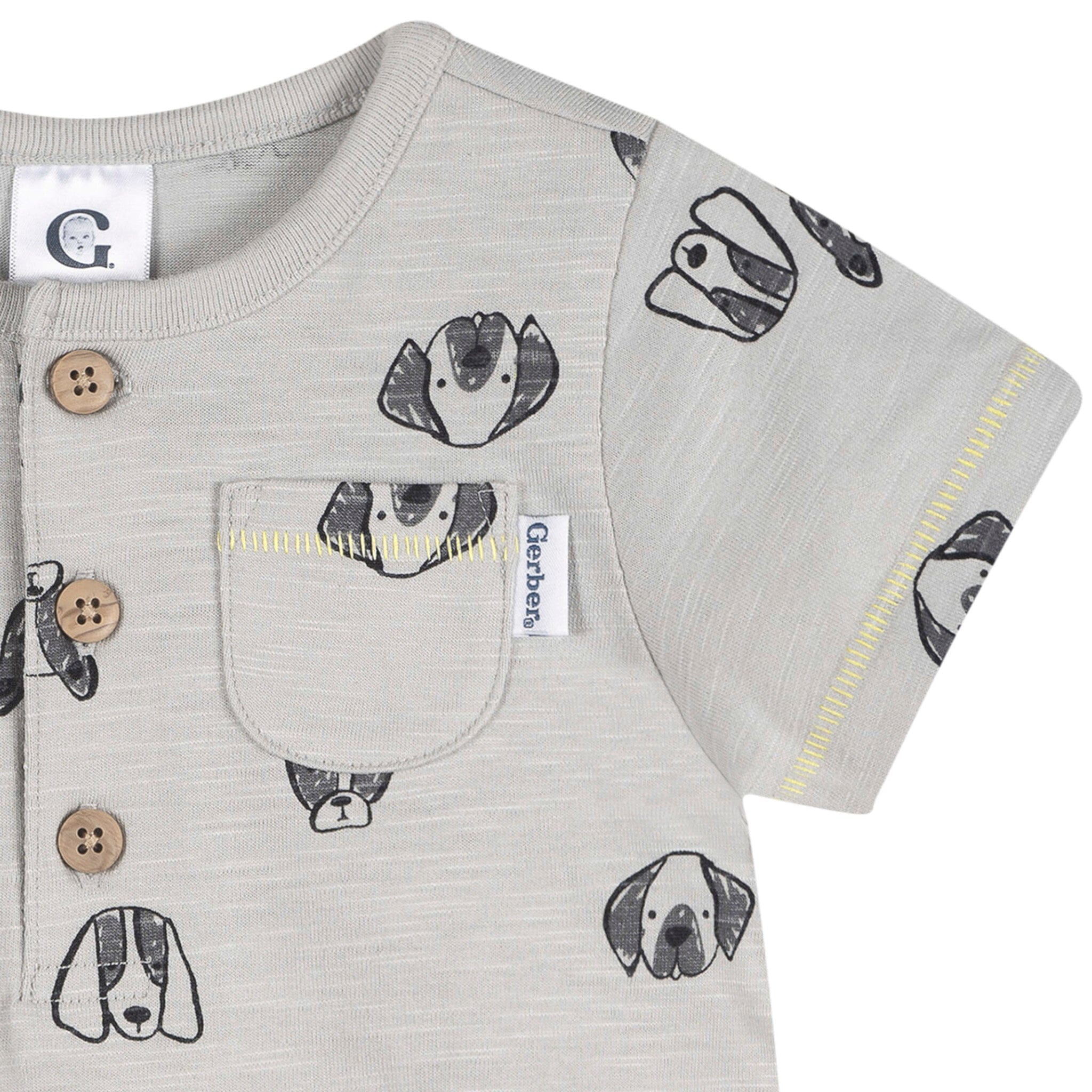 Baby Boys Puppy Dog Faces Short Sleeve Romper - Image 2